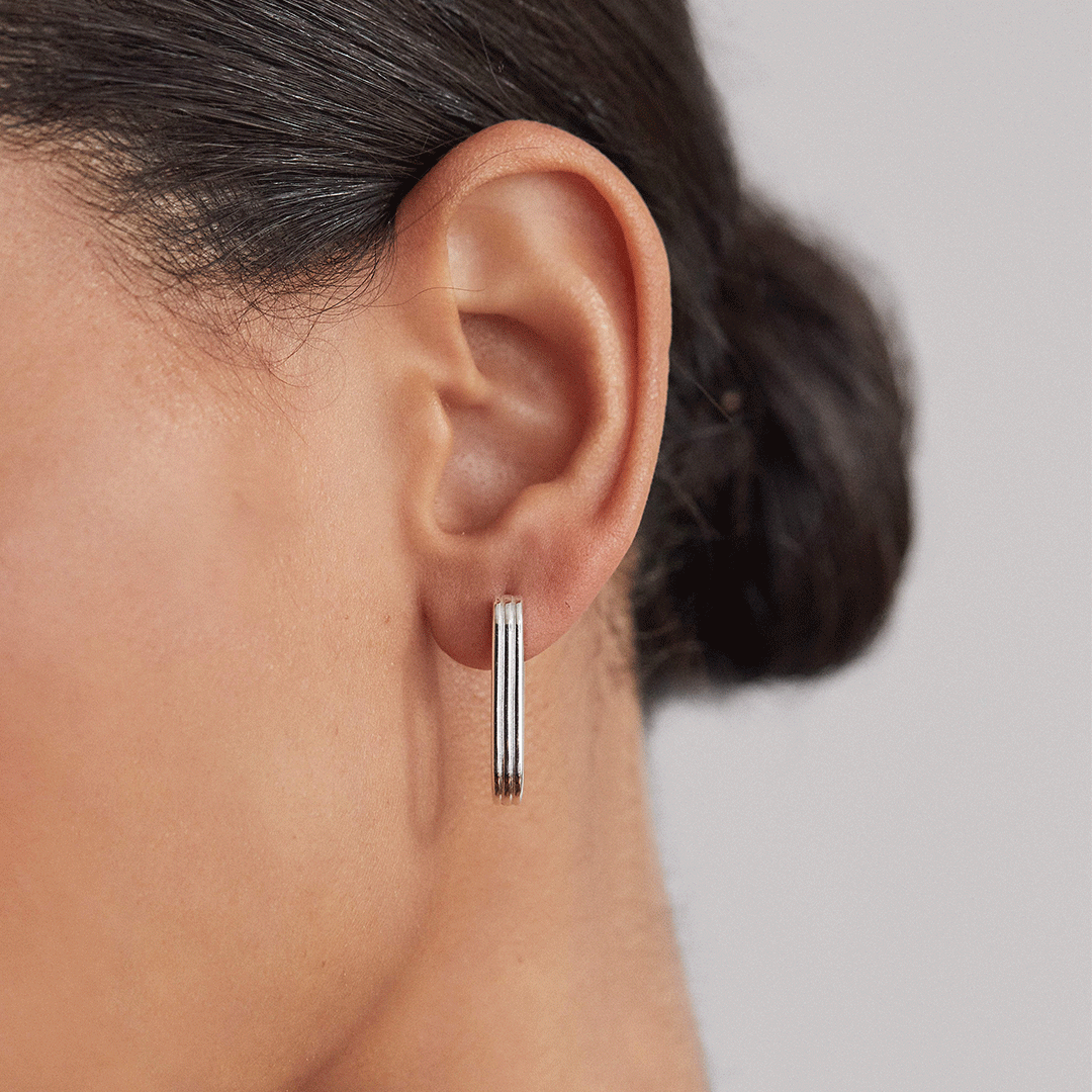 Silver Large Ribbed Hoop Earrings