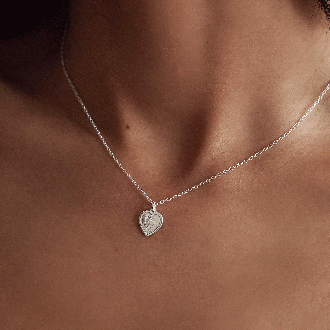 Silver Small Heart St Christopher Necklace