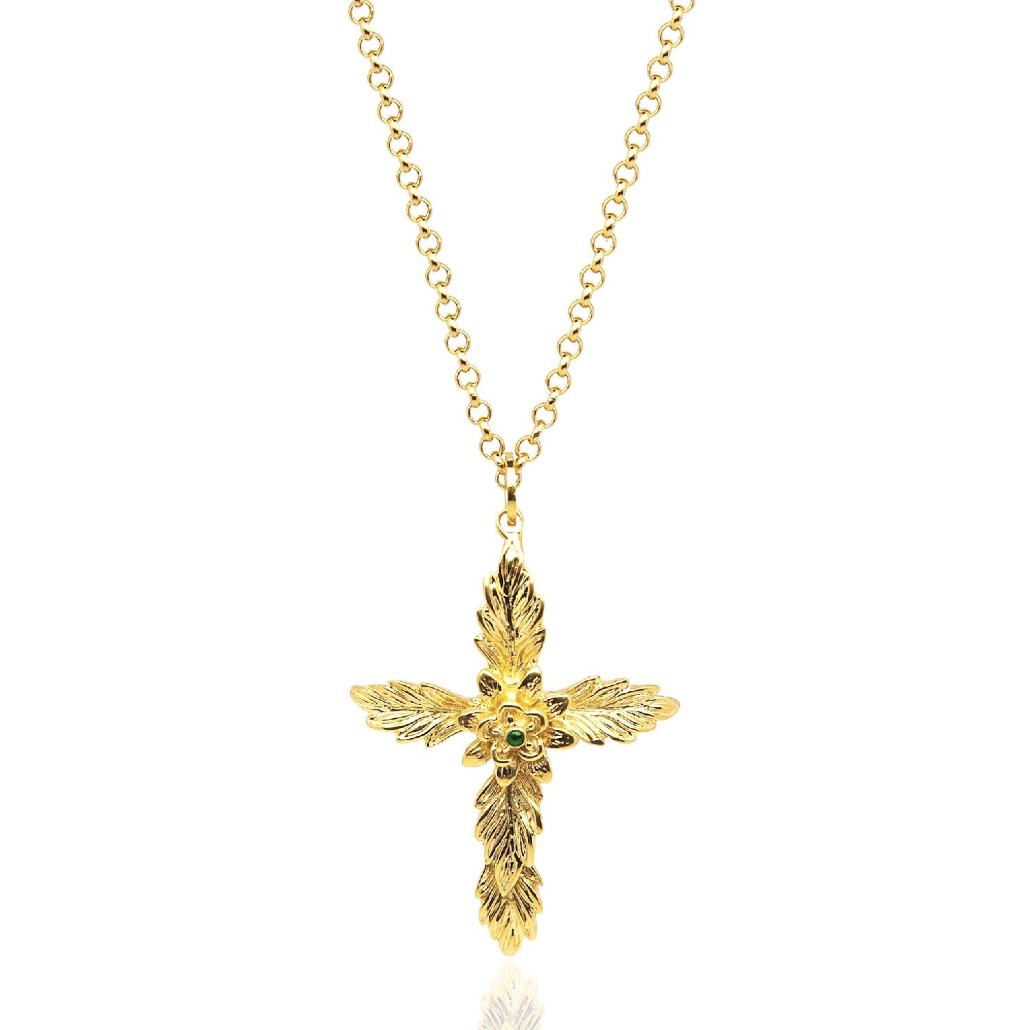 Cross Amen Necklace Gold-Plated With Natural Emerald