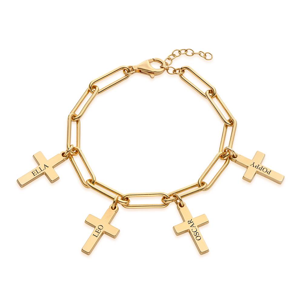 Cross Chain Link Bracelet with Custom Charms in 18K Gold Vermeil