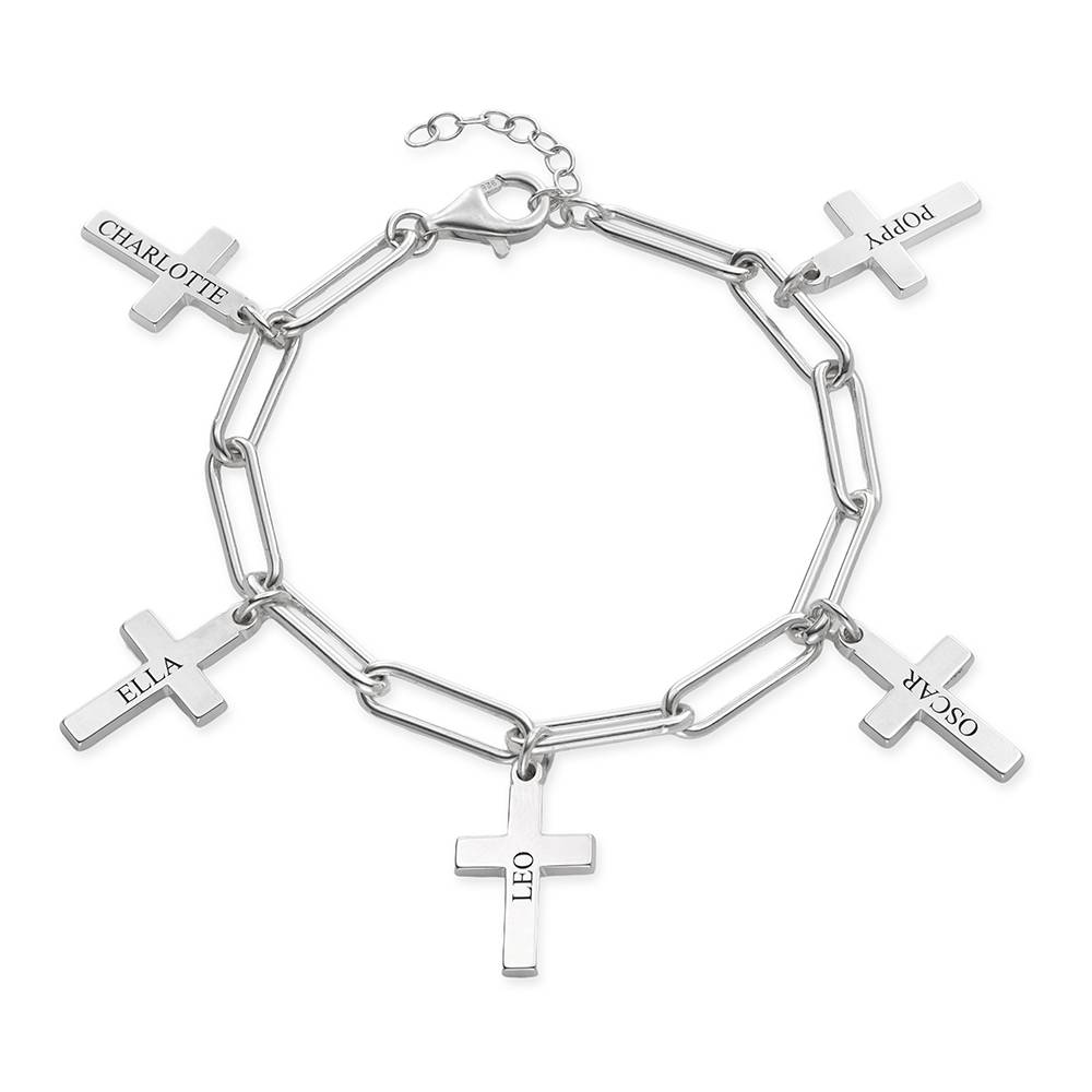 Cross Chain Link Bracelet with Custom Charms in 925 Sterling Silver