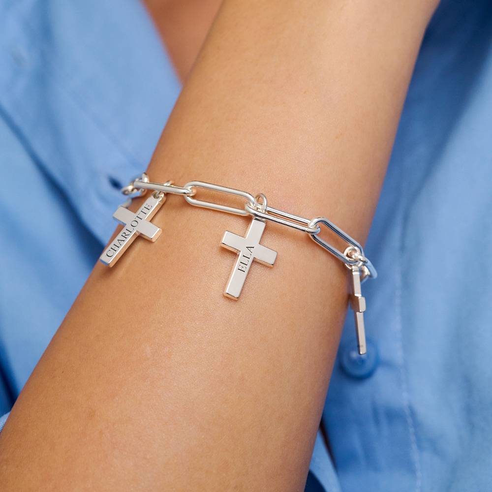 Cross Chain Link Bracelet with Custom Charms in 925 Sterling Silver