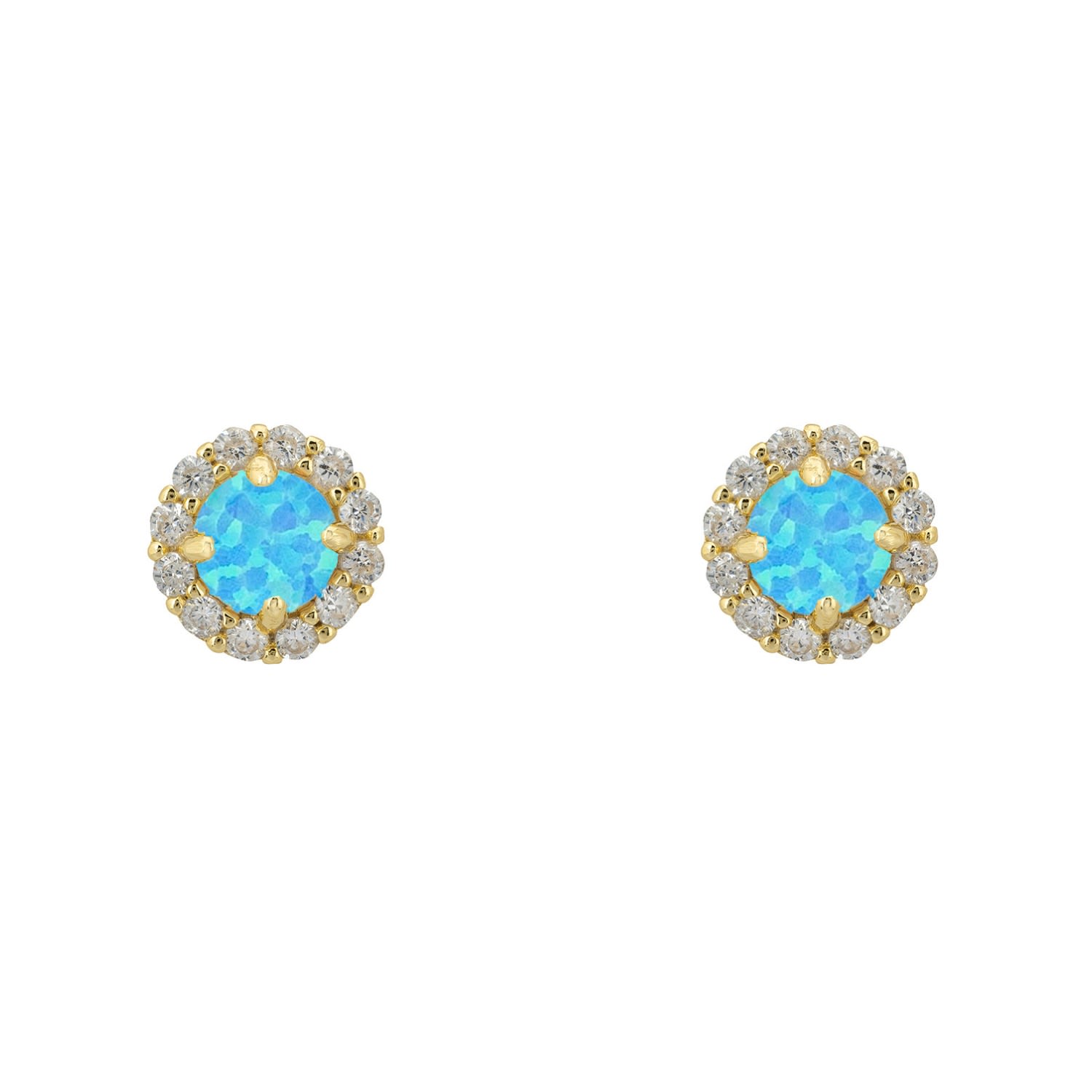Crown Blue Opal Stud Earrings Gold