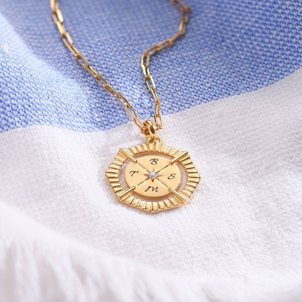 Crown Compass Necklace with Cubic Zirconia in 18K Gold Plating