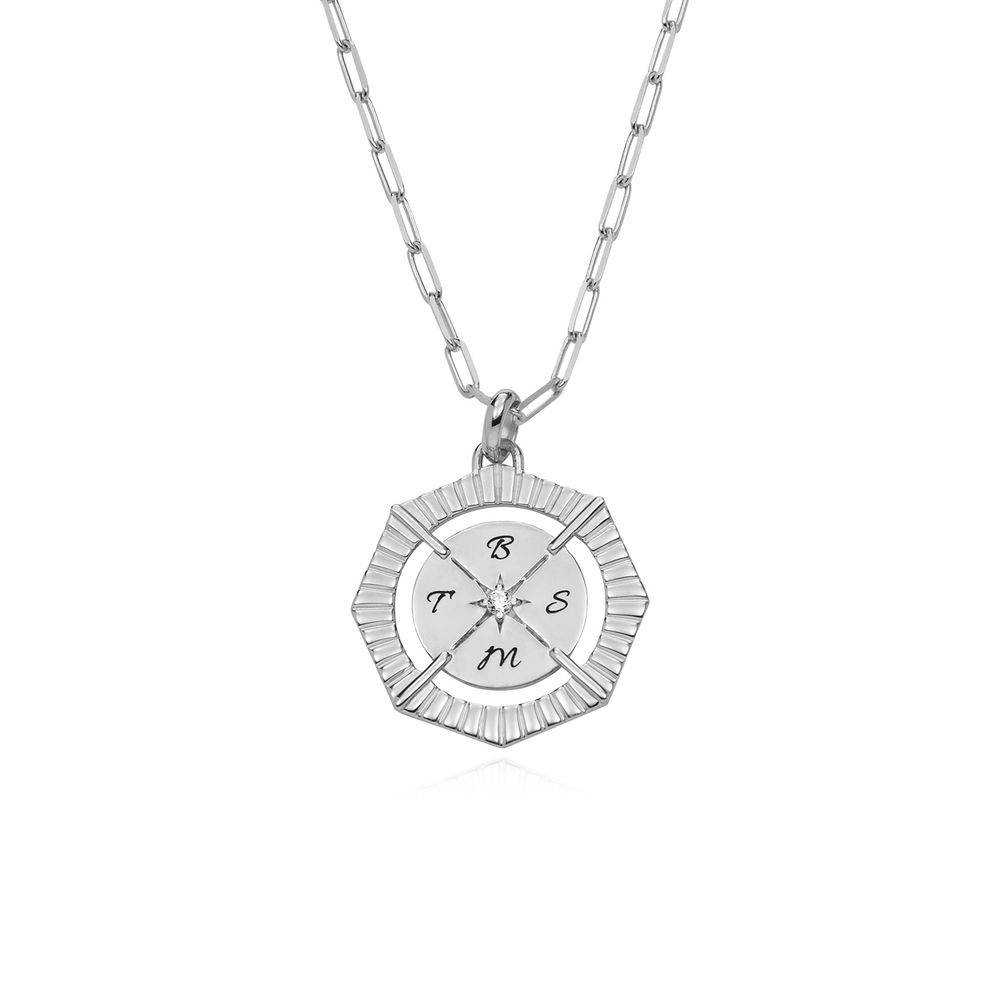 Crown Compass Necklace with Cubic Zirconia in Sterling Silver