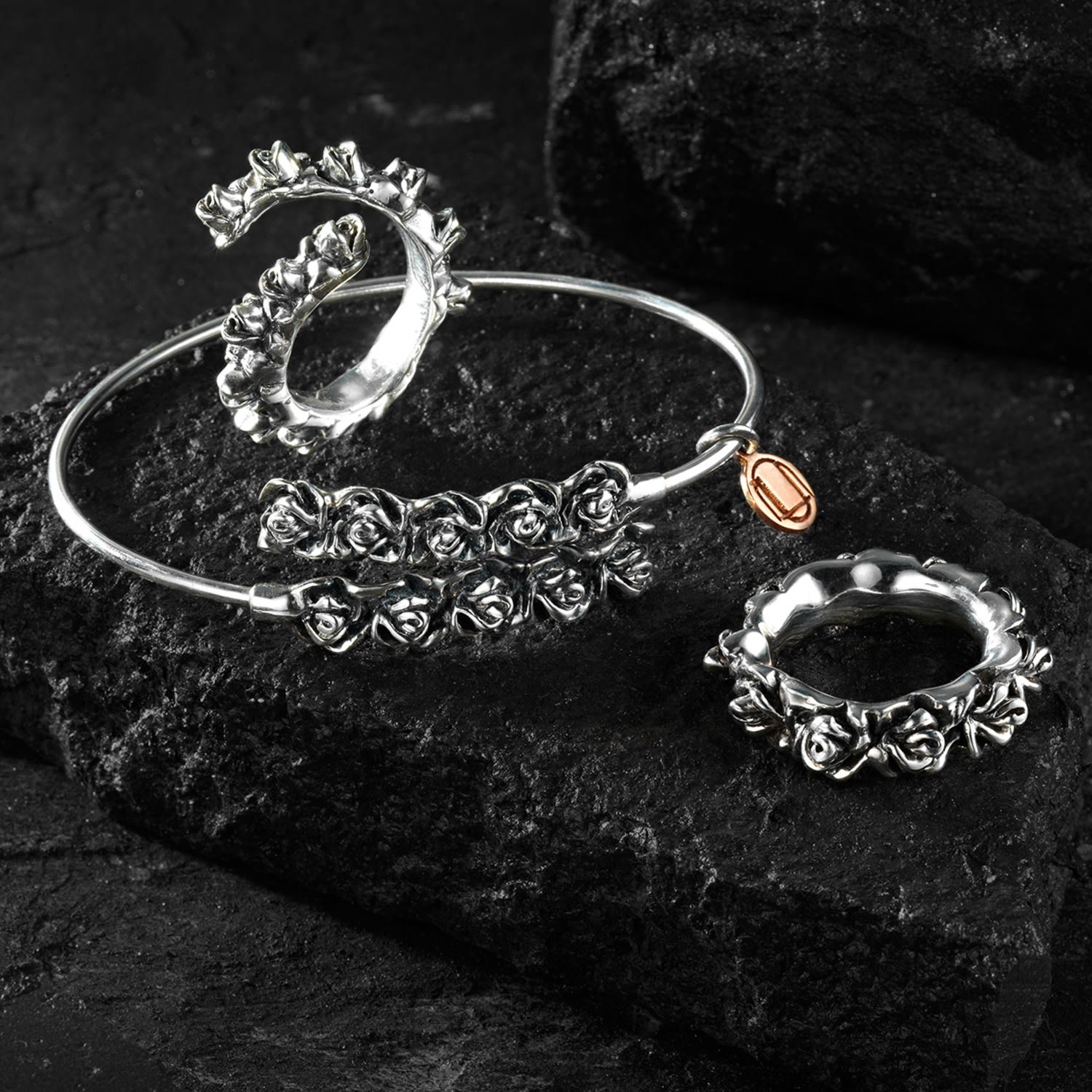 Black Rose Ring Sterling Silver, Handmade, Unaloe Seductive Emotions