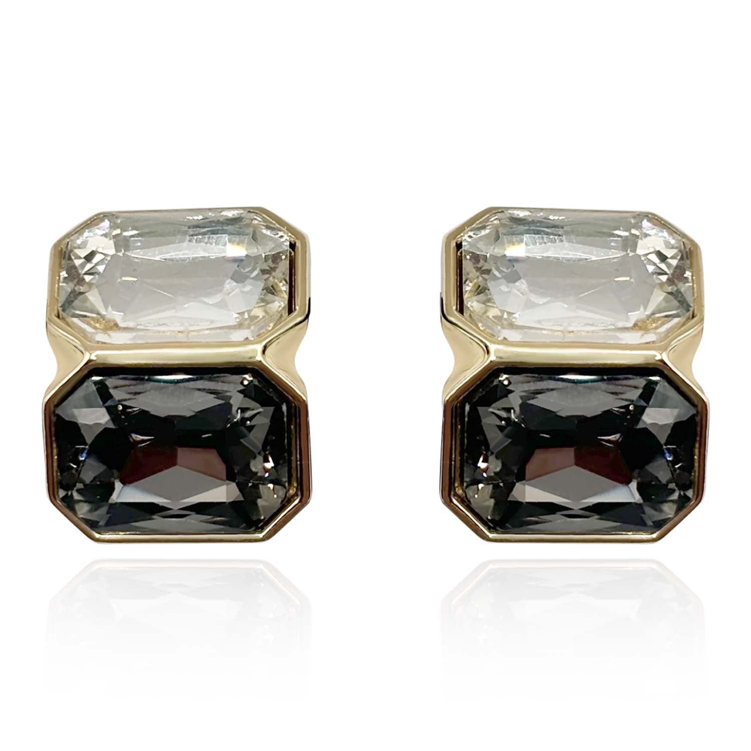 Crystal And Black Diamond Double Stone Clip Earrings