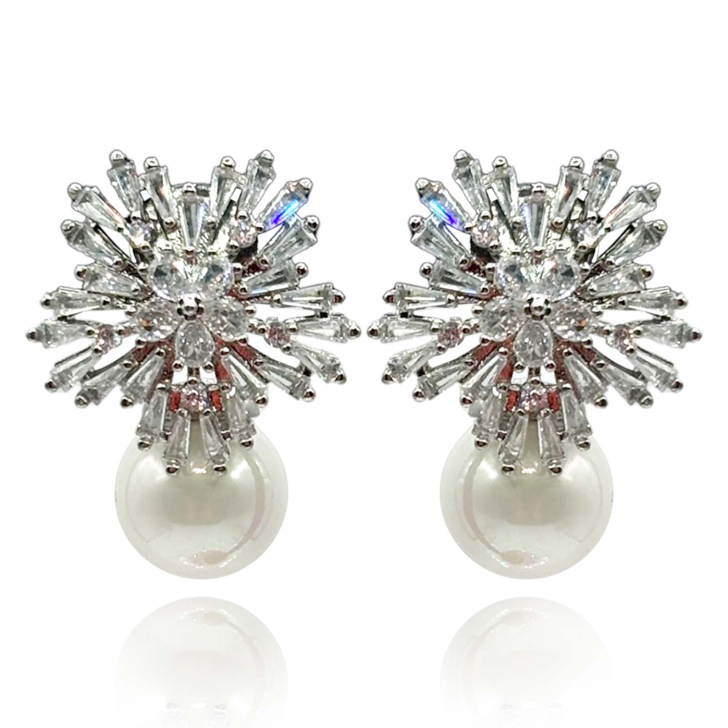 Crystal Baguette And Pearl Clip On Drop Earrings