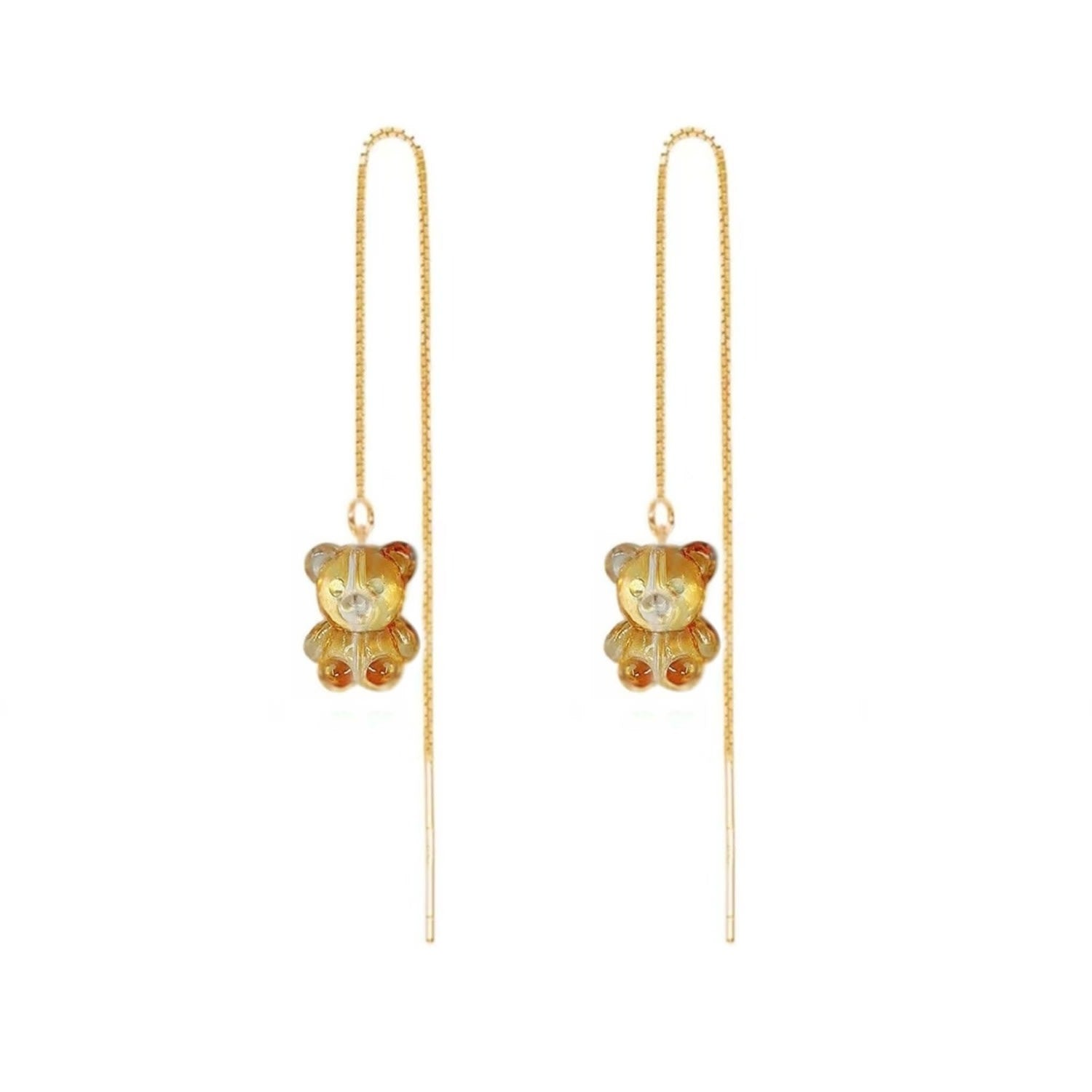 Crystal Bear Threader Earrings - Orange
