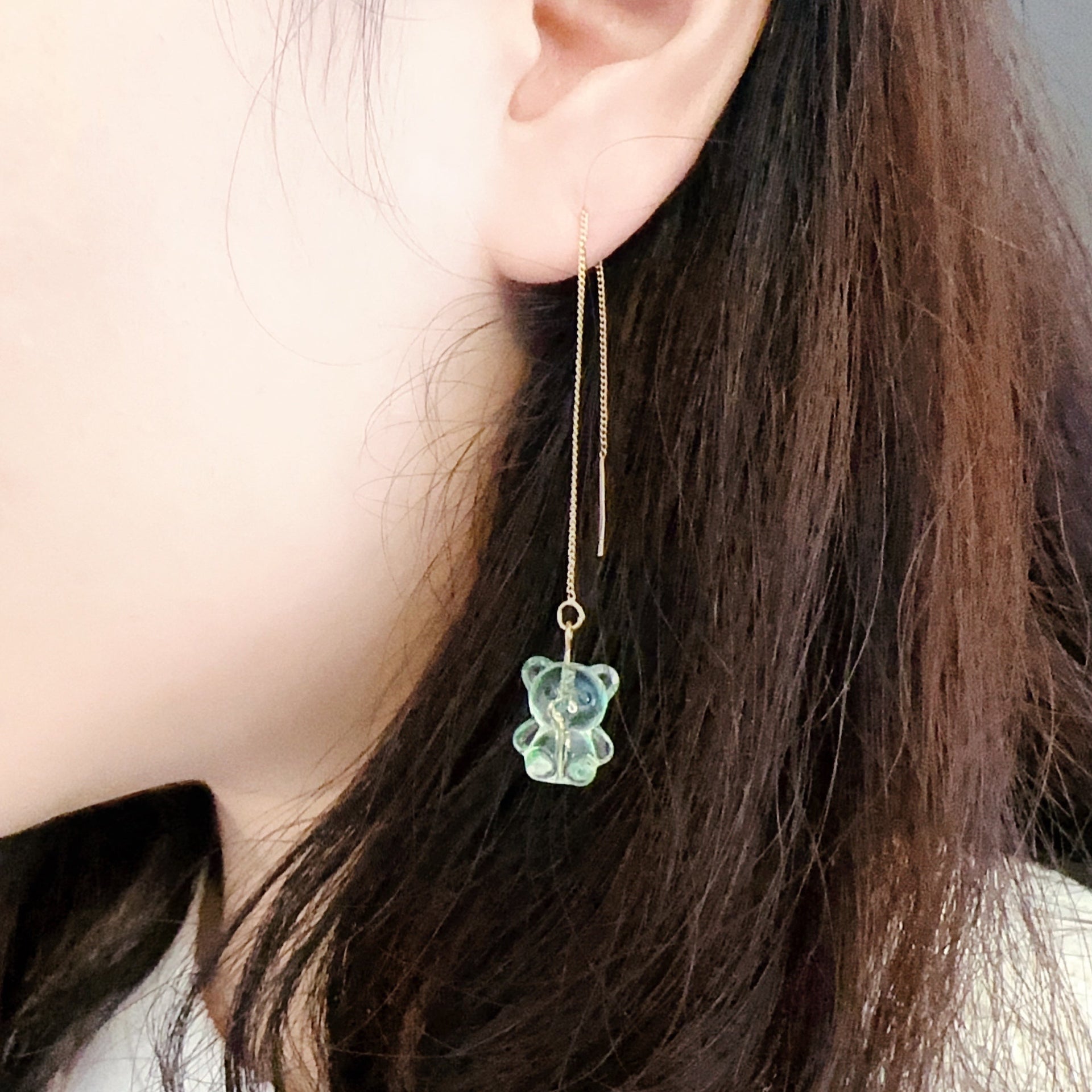 Crystal Bear Threader Earrings