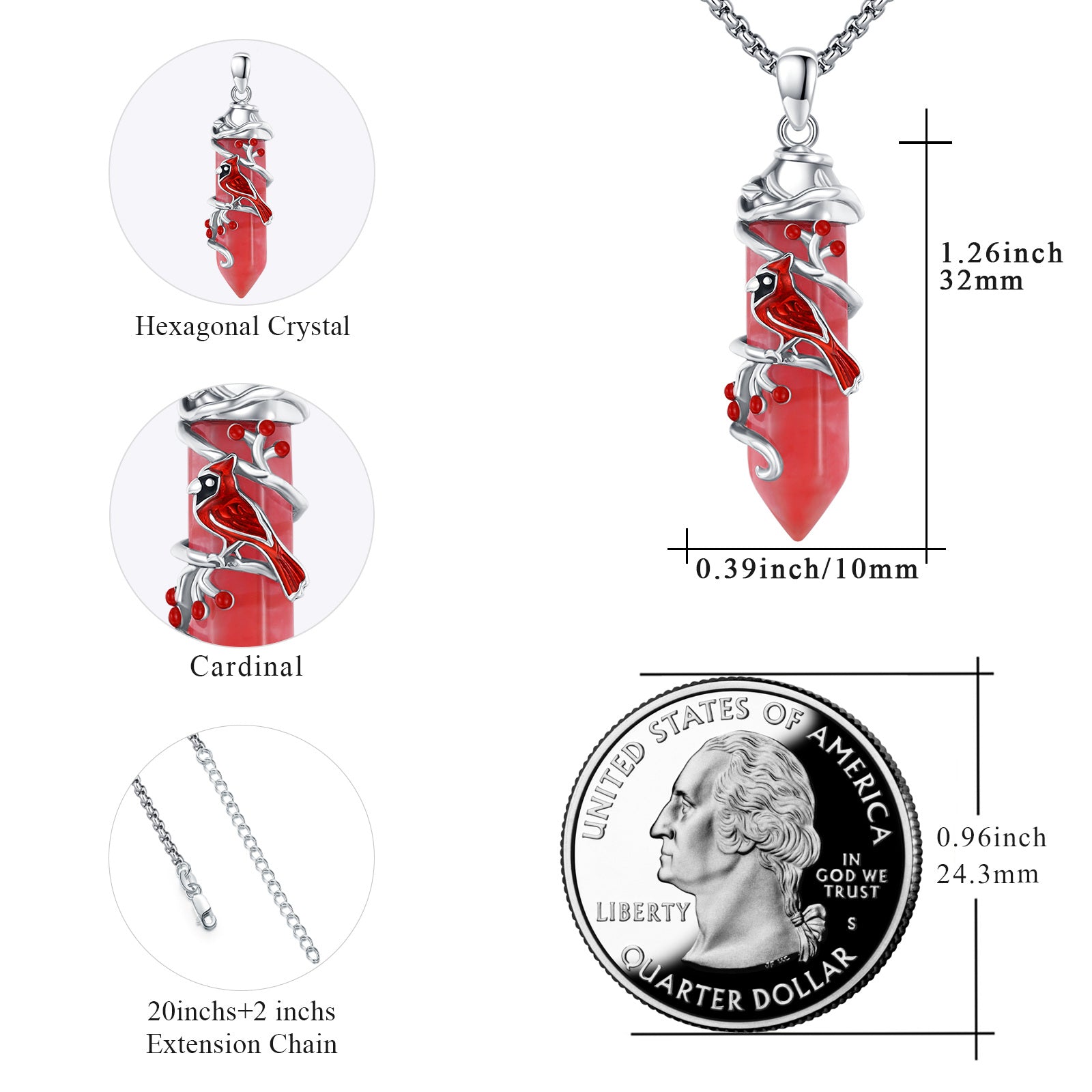 Sterling Silver Cardinal Crystal Pendant Necklace