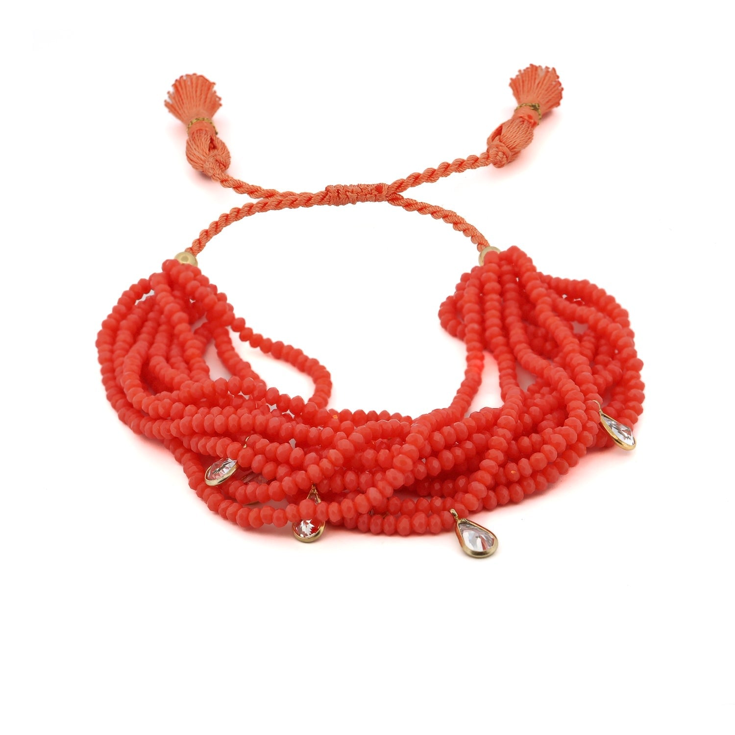 Crystal & Diamond Multi Strand Orange Adjustable Bracelet - Orange
