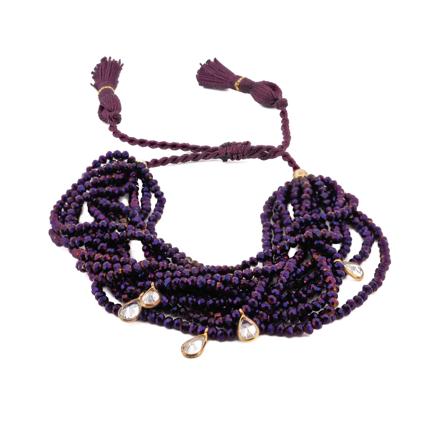 Crystal & Diamond Multi Strand Purple Adjustable Bracelet - Purple