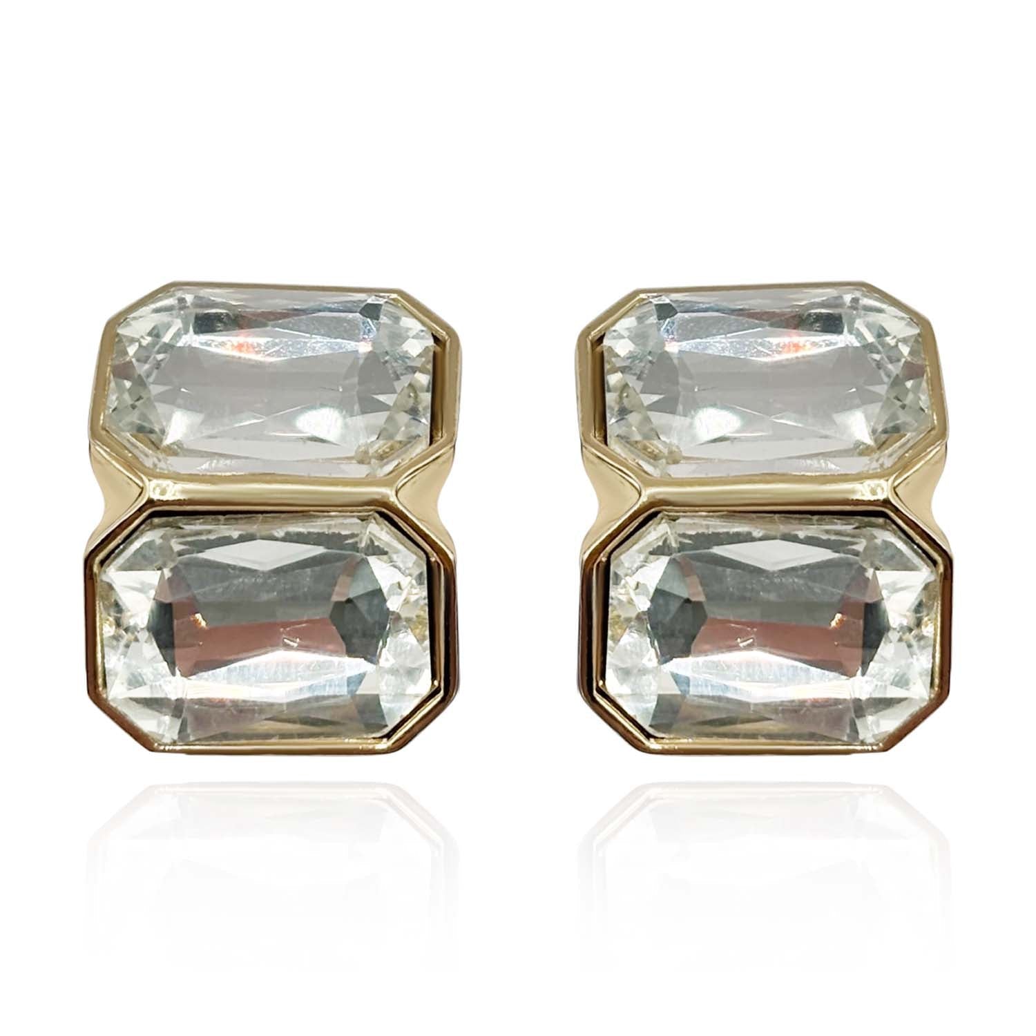 Crystal Double Stone Clip Earrings