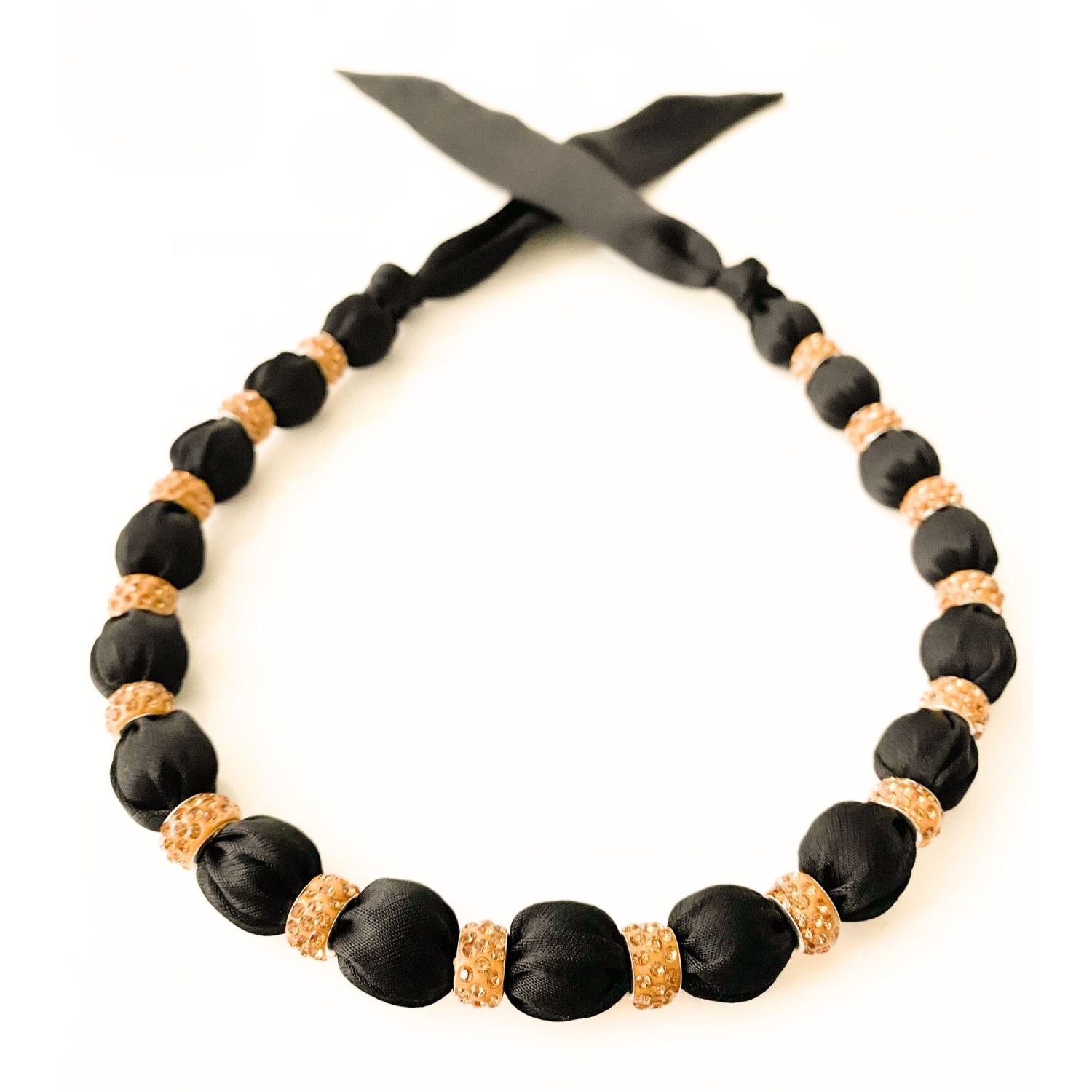 Embellished Necklace On Luxe Black Satin With Beaded Crystals