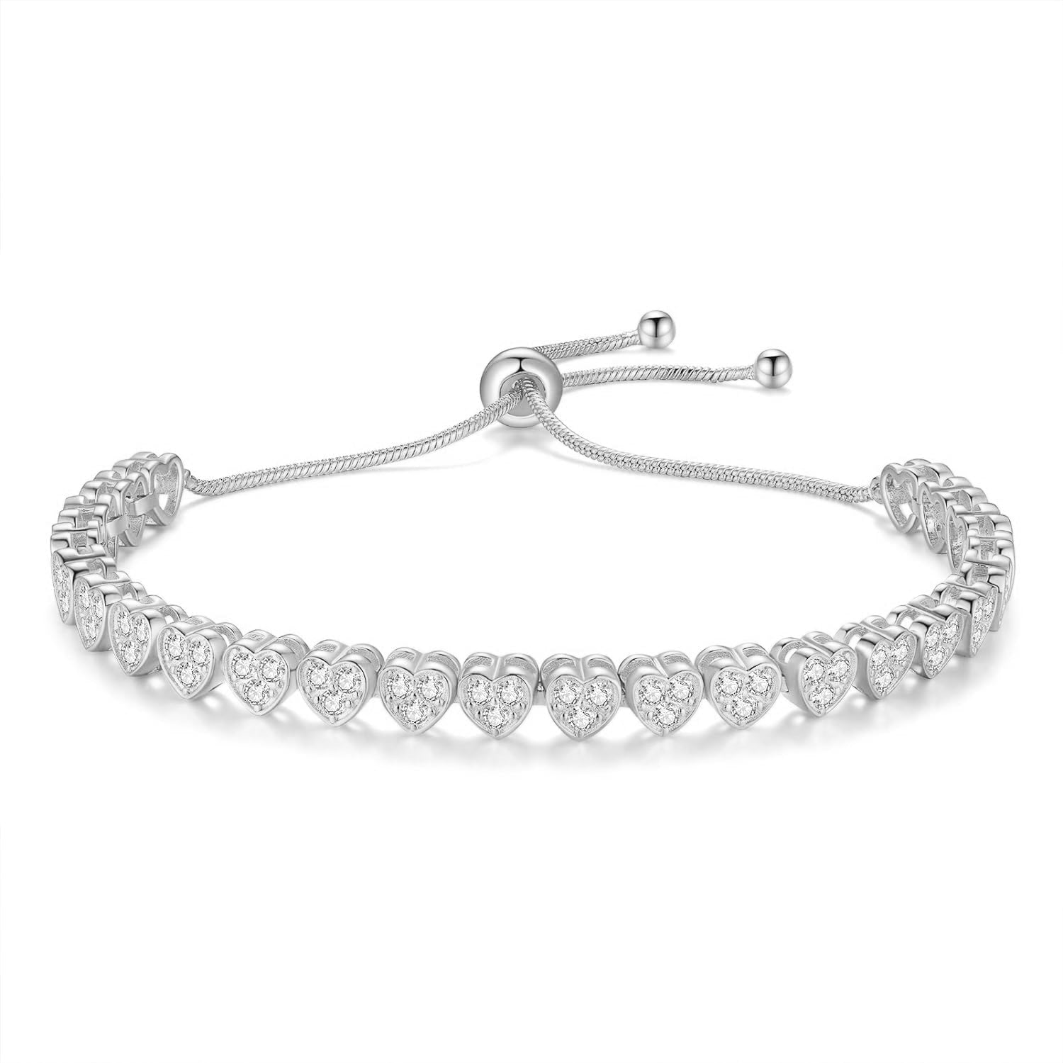Crystal Heart Slider Bracelet In Silver