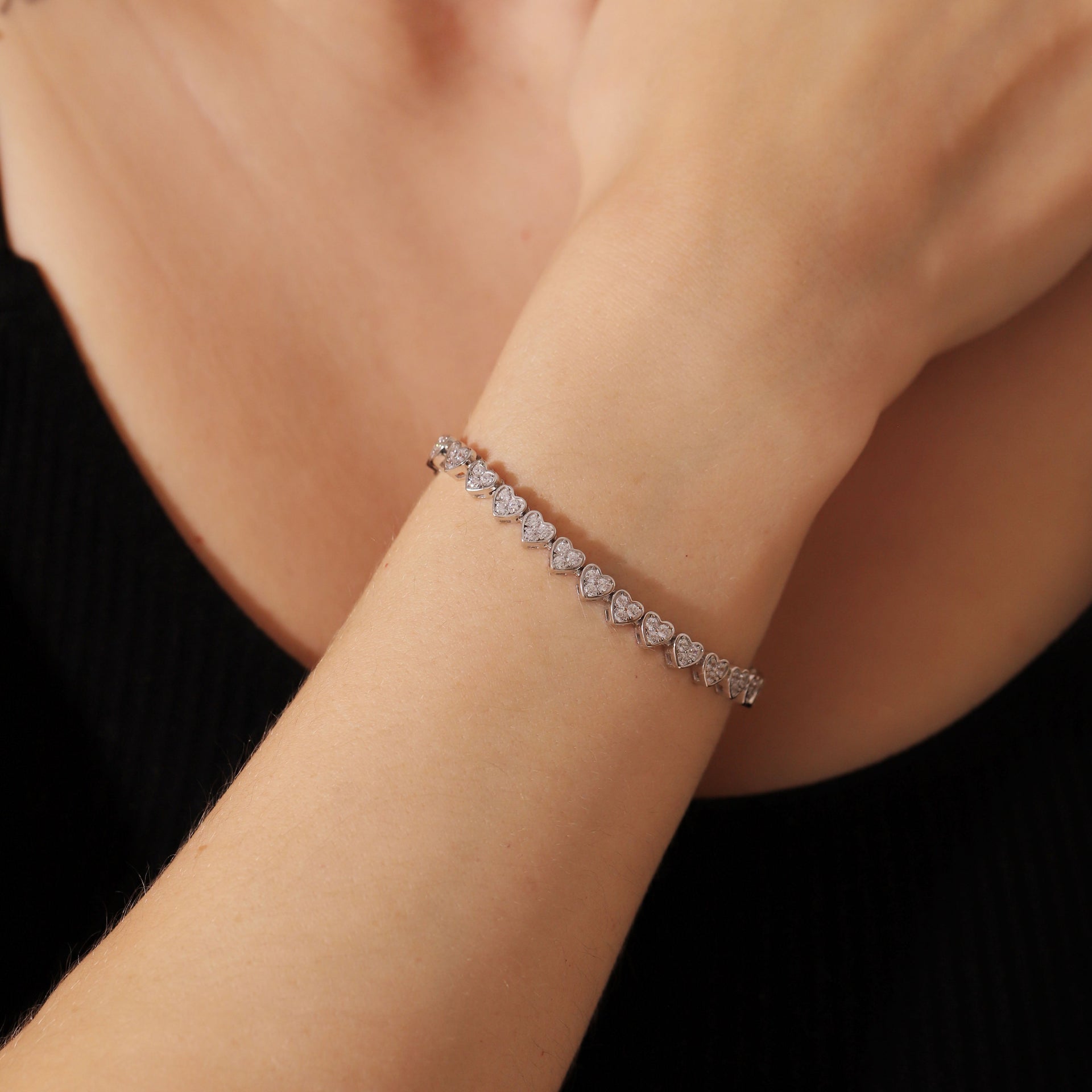 Crystal Heart Slider Bracelet In Silver
