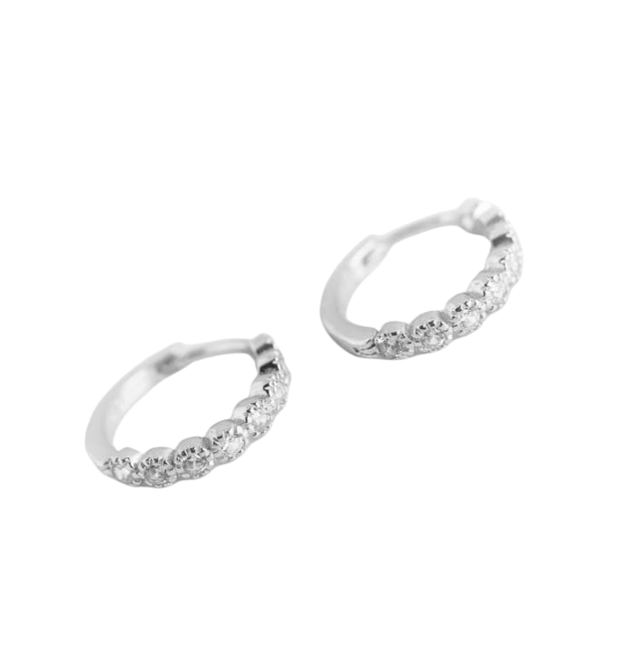 Crystal Huggie Hoop Earrings In Silver