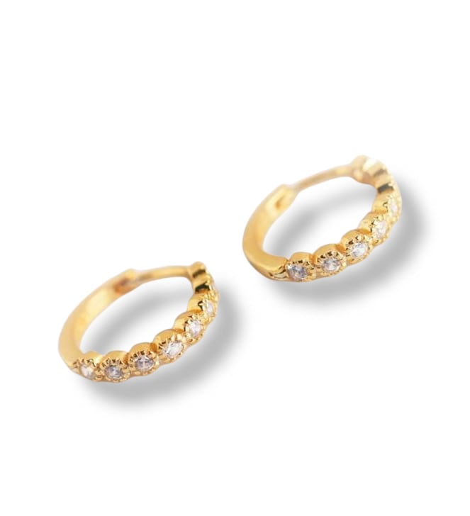 Crystal Huggie Hoop Earrings In Gold