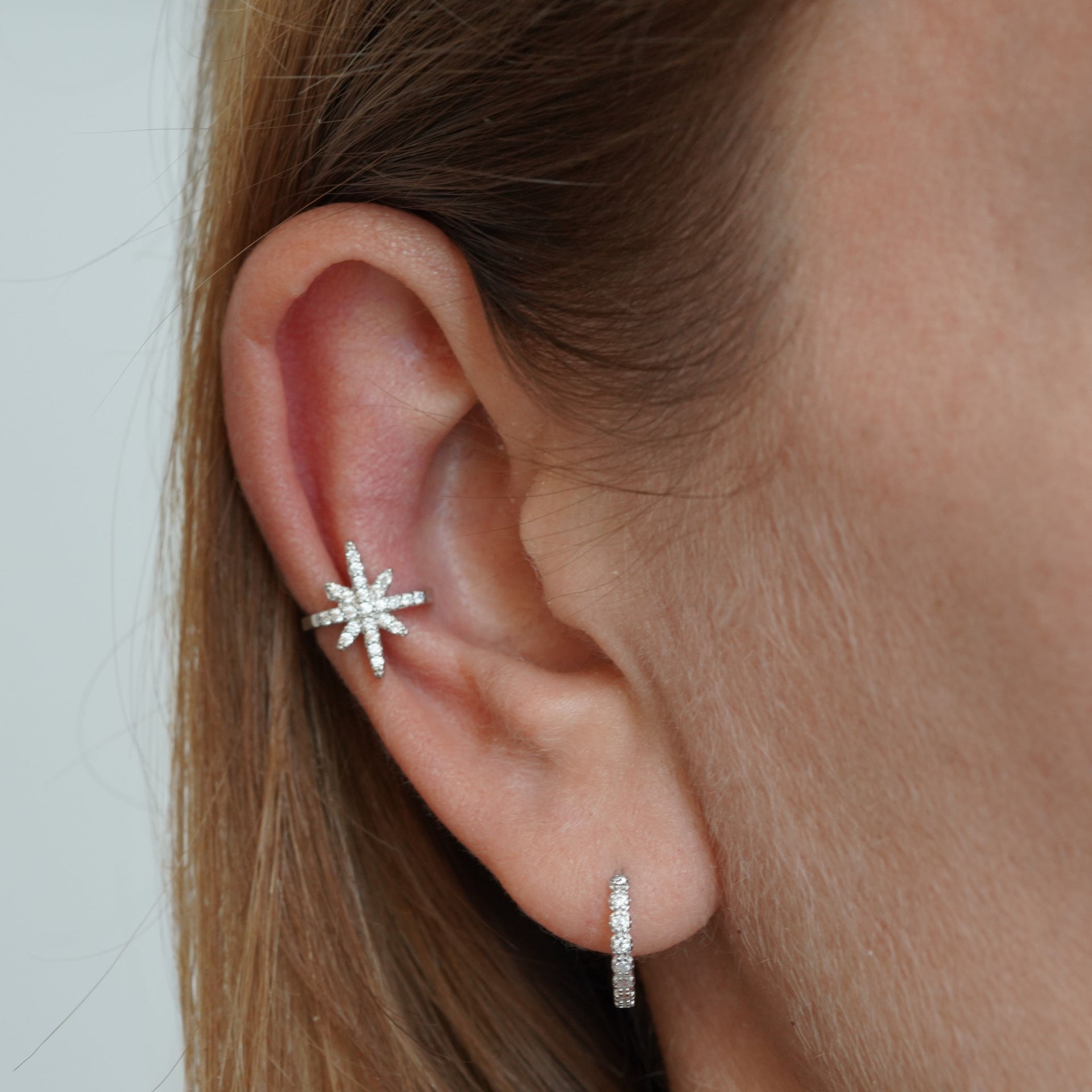 Crystal Huggie Hoop Earrings In Silver