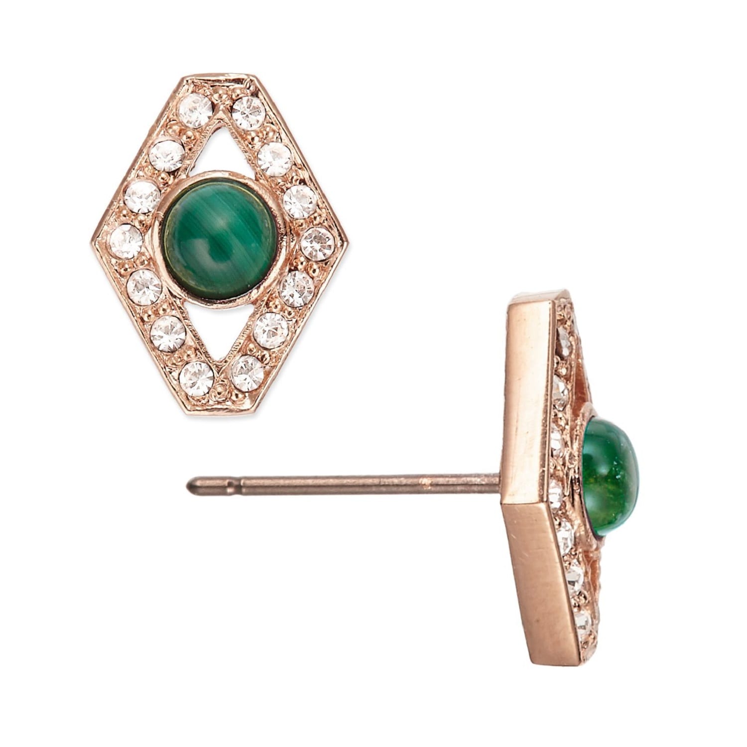 Crystal & Malachite Gold Earrings, Series Gem Flakes