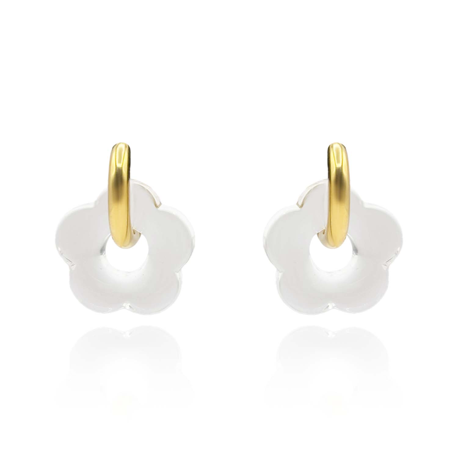 Crystal Resin Floral Drops On Gold Hoops