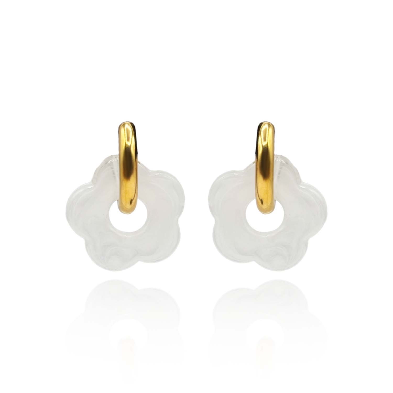 Frosted Resin Floral Drops On Gold Hoops