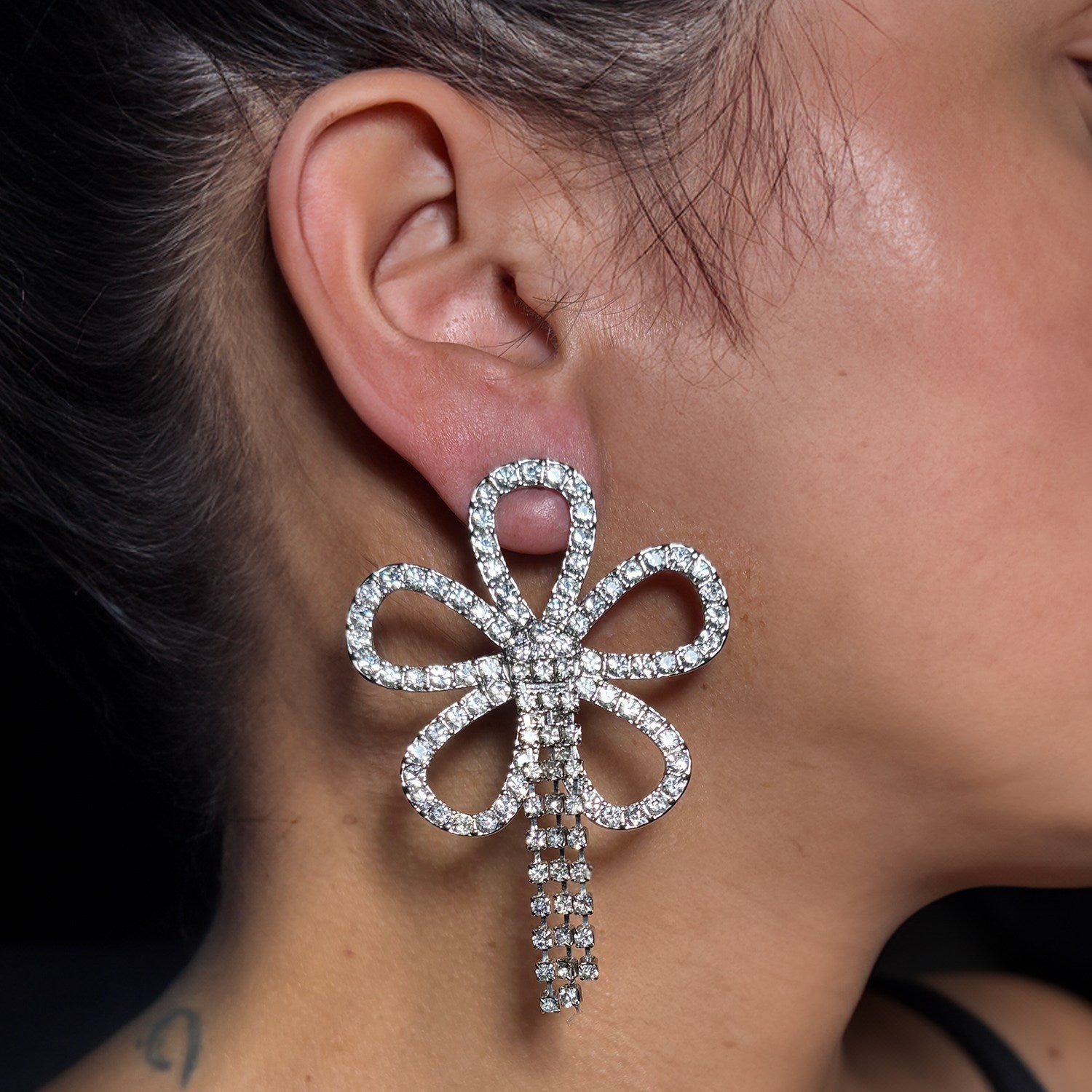 Crystal Rhinestone Fringe Flower Earrings