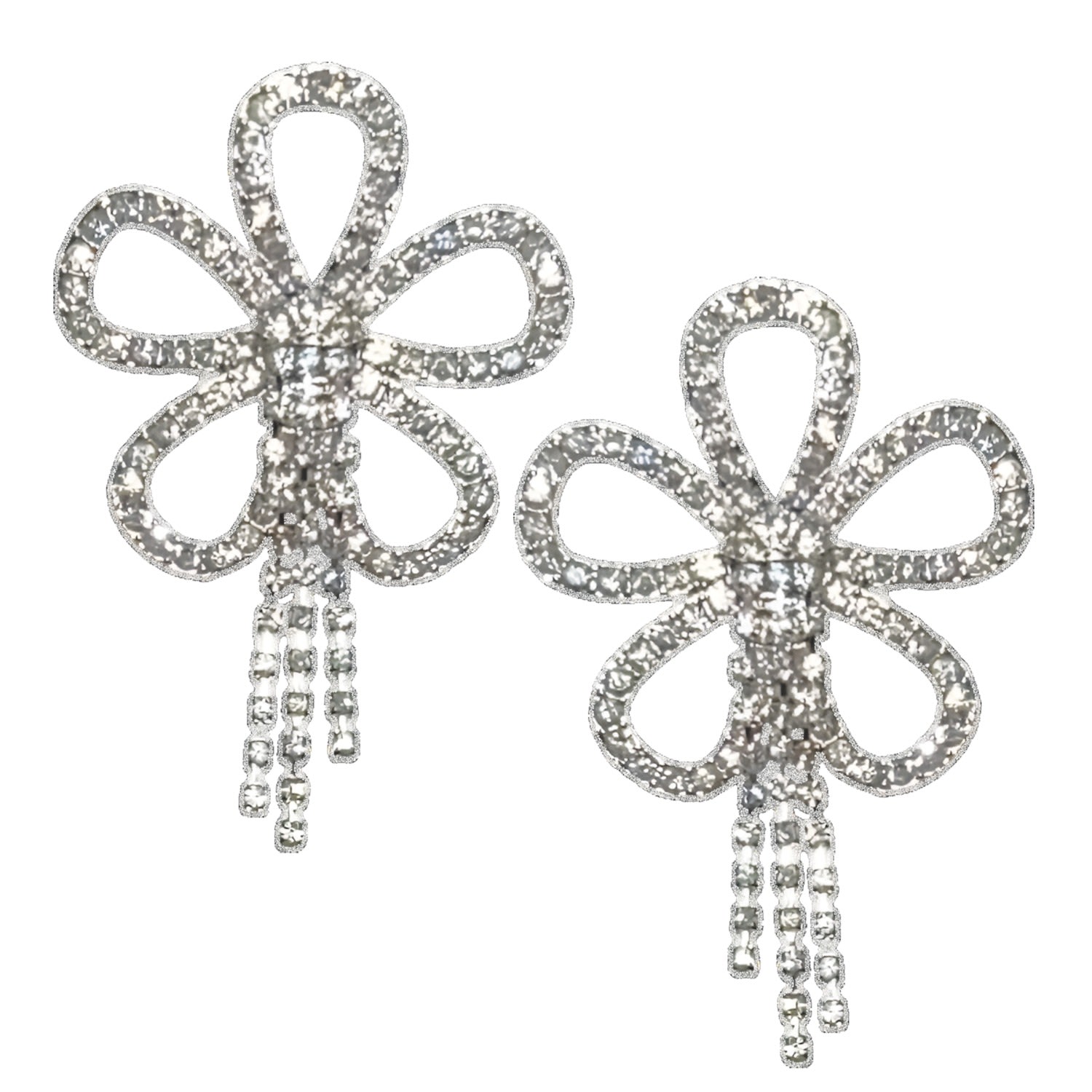 Crystal Rhinestone Fringe Flower Earrings