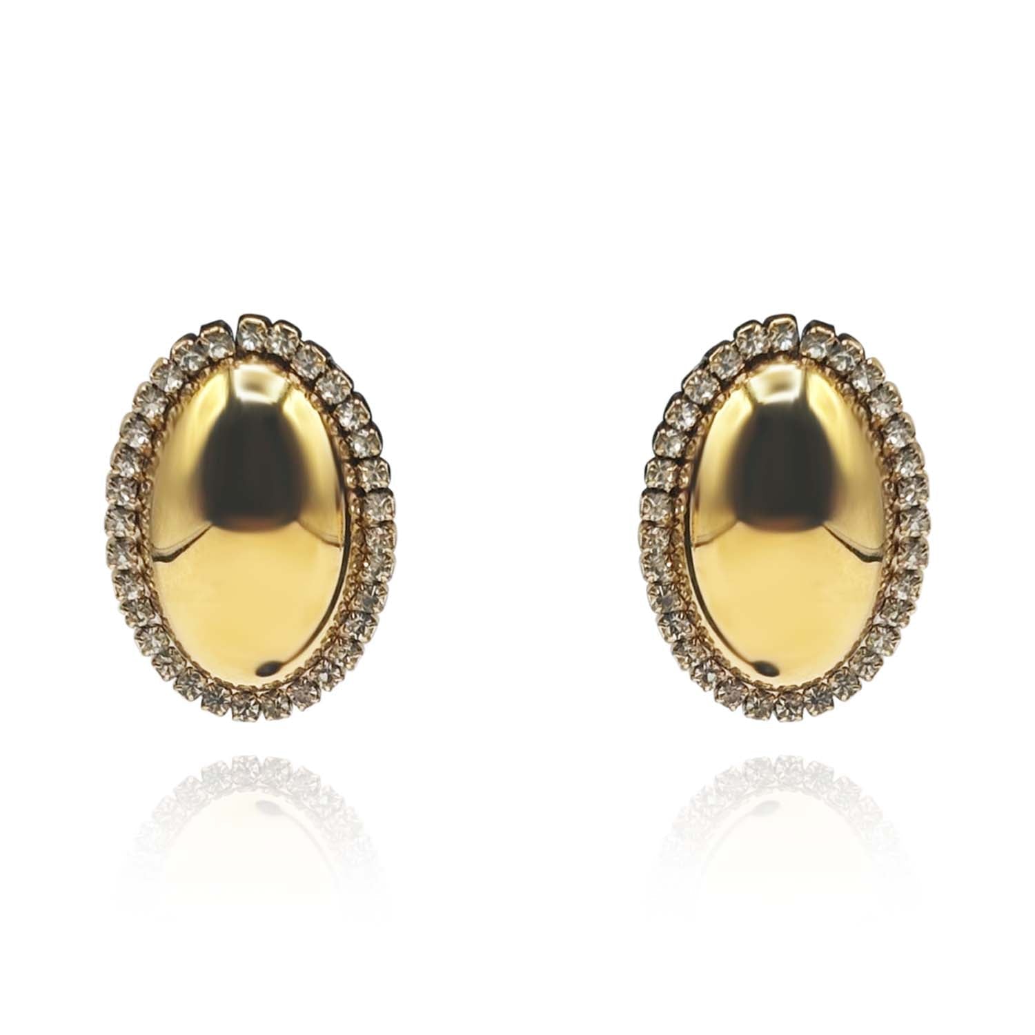 Crystal Trimmed Oval Gold Earrings
