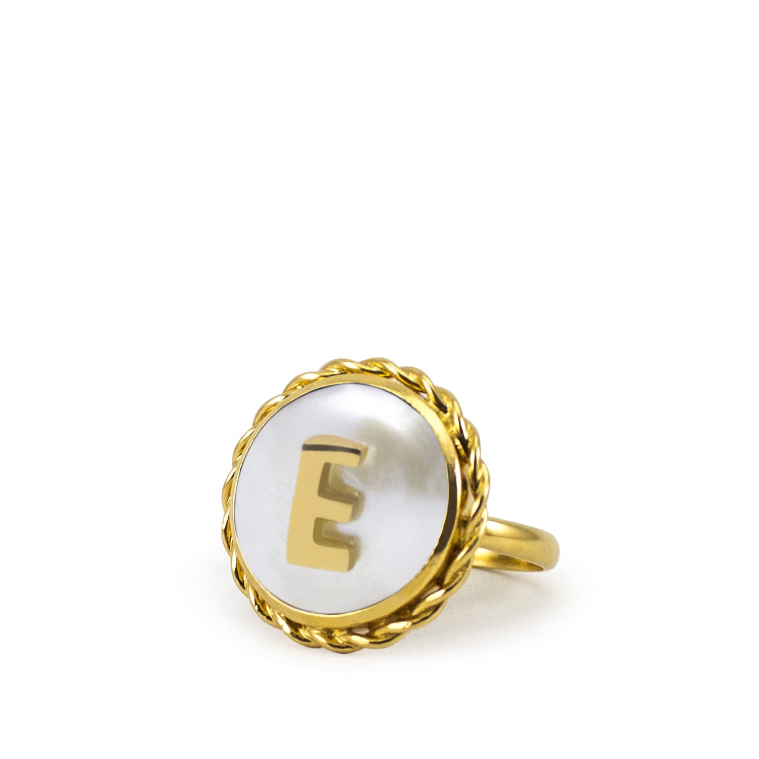 Moonglow Gold-Plated Initial E Pearl Ring
