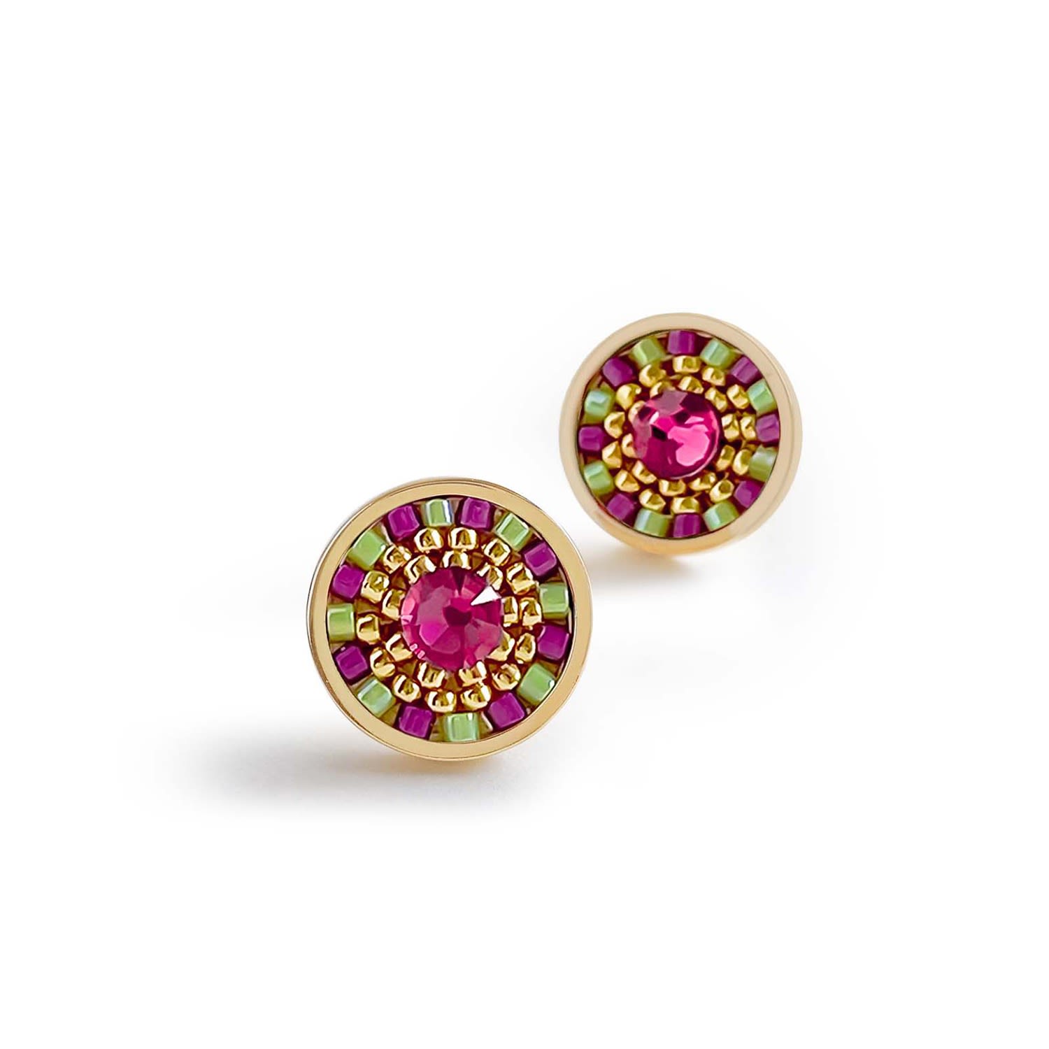 Striped Medallion Stud Earrings - Hummingbird