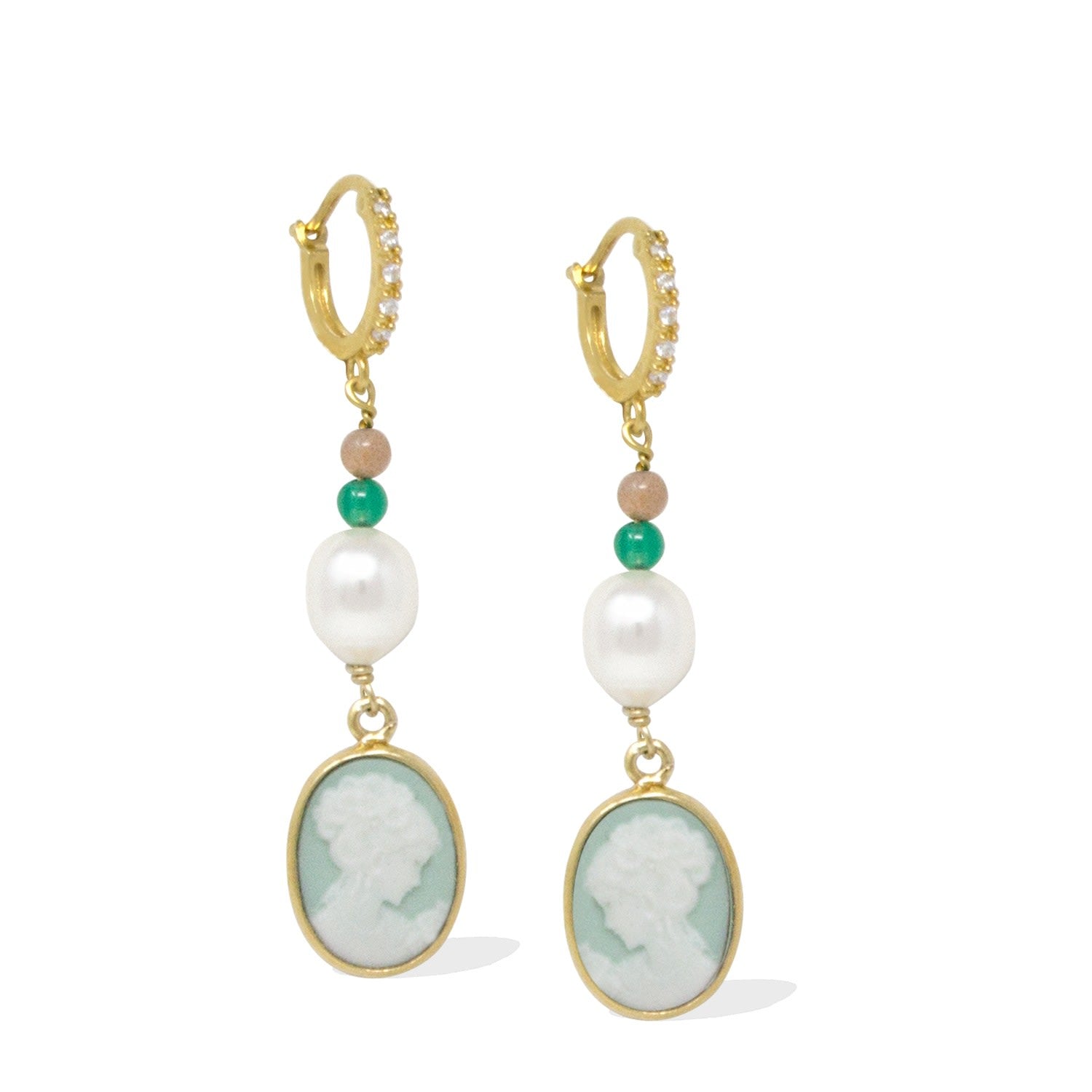Little Lovelies Gold-Plated Green Cameo Hoop Earrings