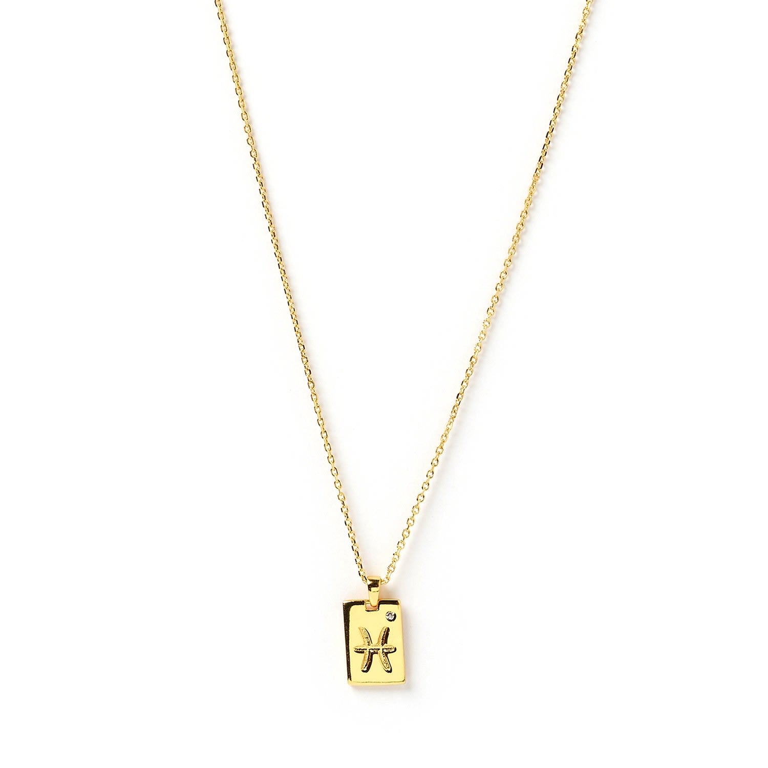 Pisces Zodiac Gold Tag Necklace