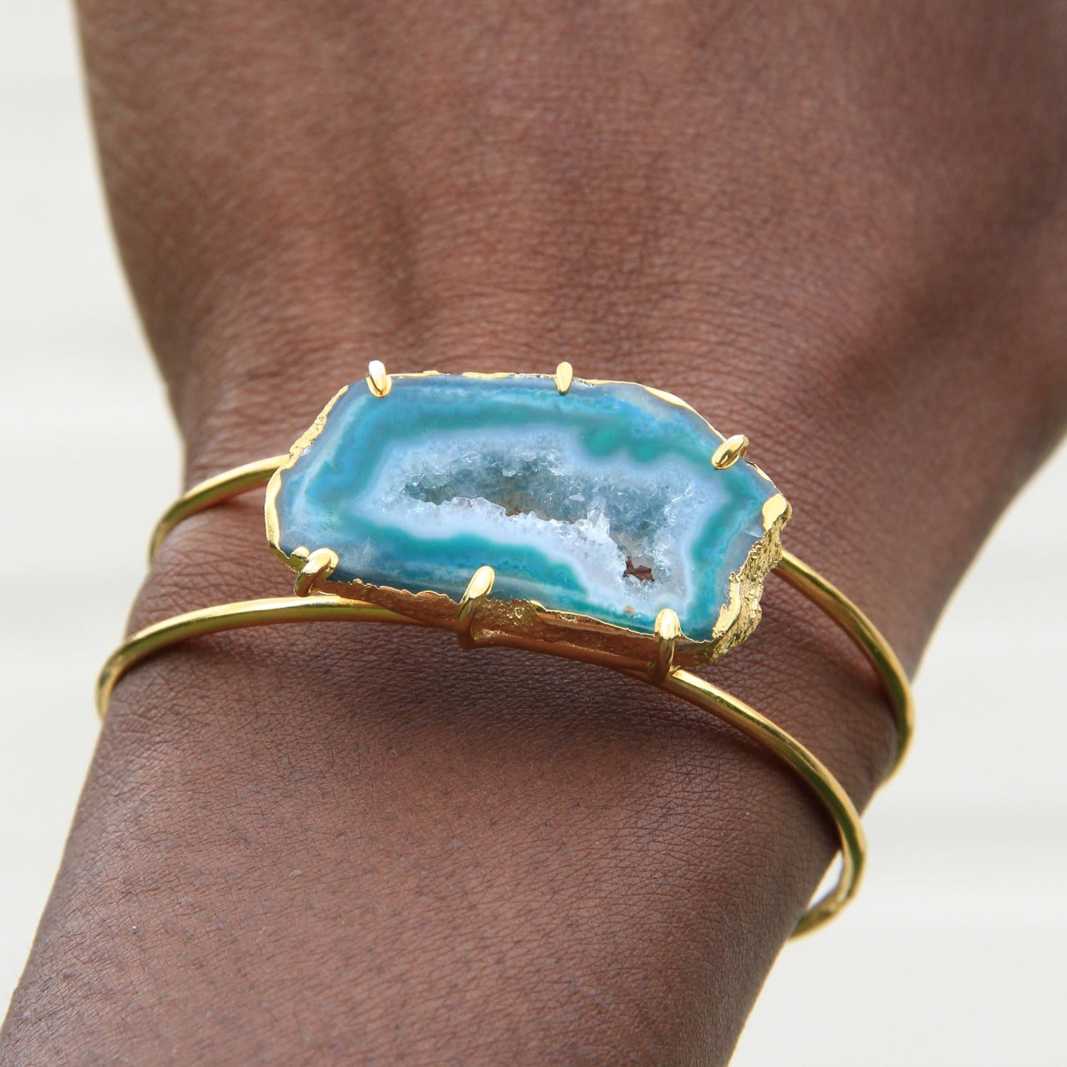 Green Gemstone Summer Love Cuff Bracelet Horizontal