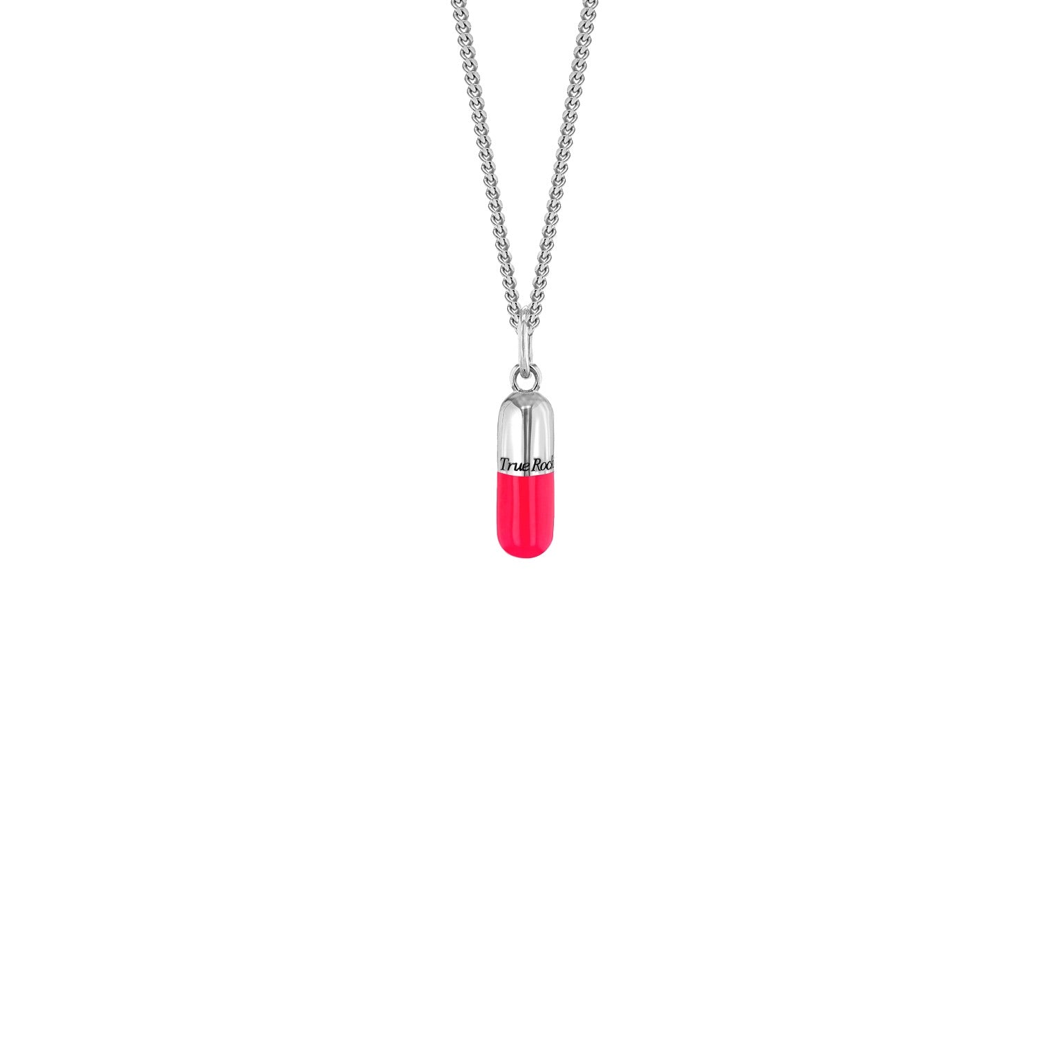 Neon Pink & Sterling Silver Mini Pill Pendant On Sterling Silver Chain