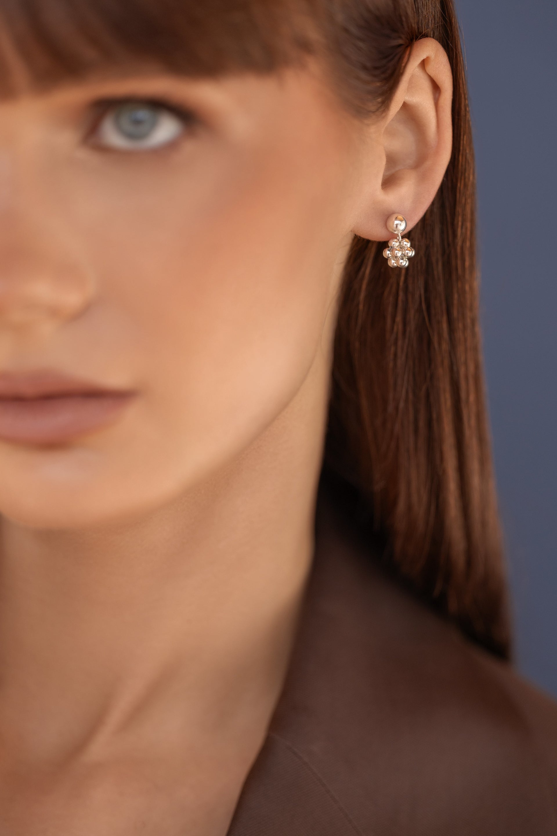 Sterling Silver Beaded Earrings Cube Pendant