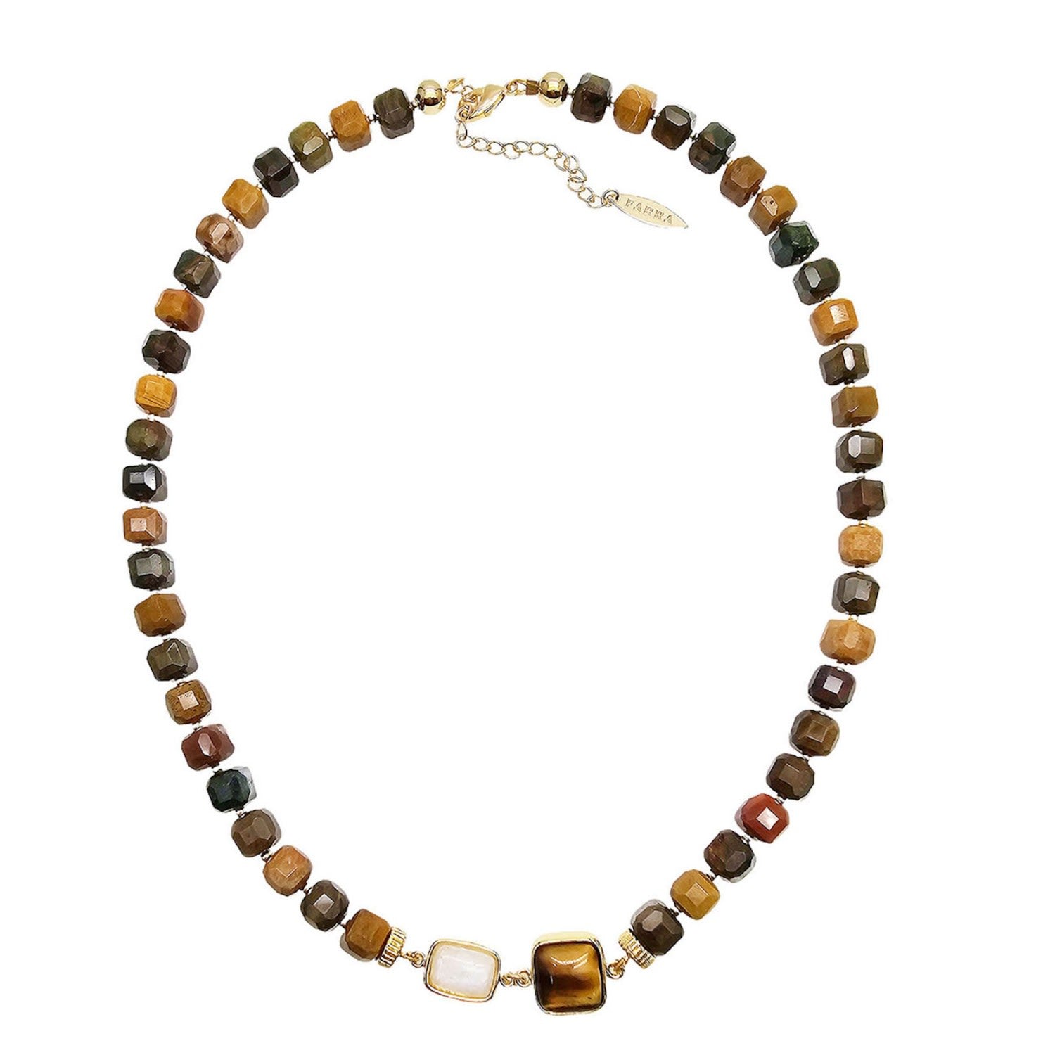 Cube Shaped Tiger Eye With Moonstone Necklace
