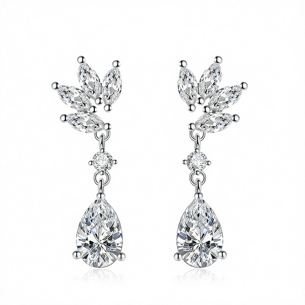 Cubic Zirconia & Clear Crystal Botanical Drop Earrings