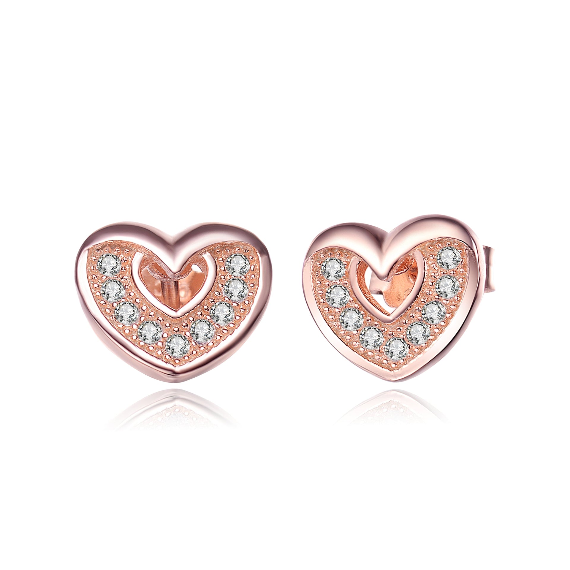 Cubic Zirconia Ss Rose Plated Heart Shape Earrings