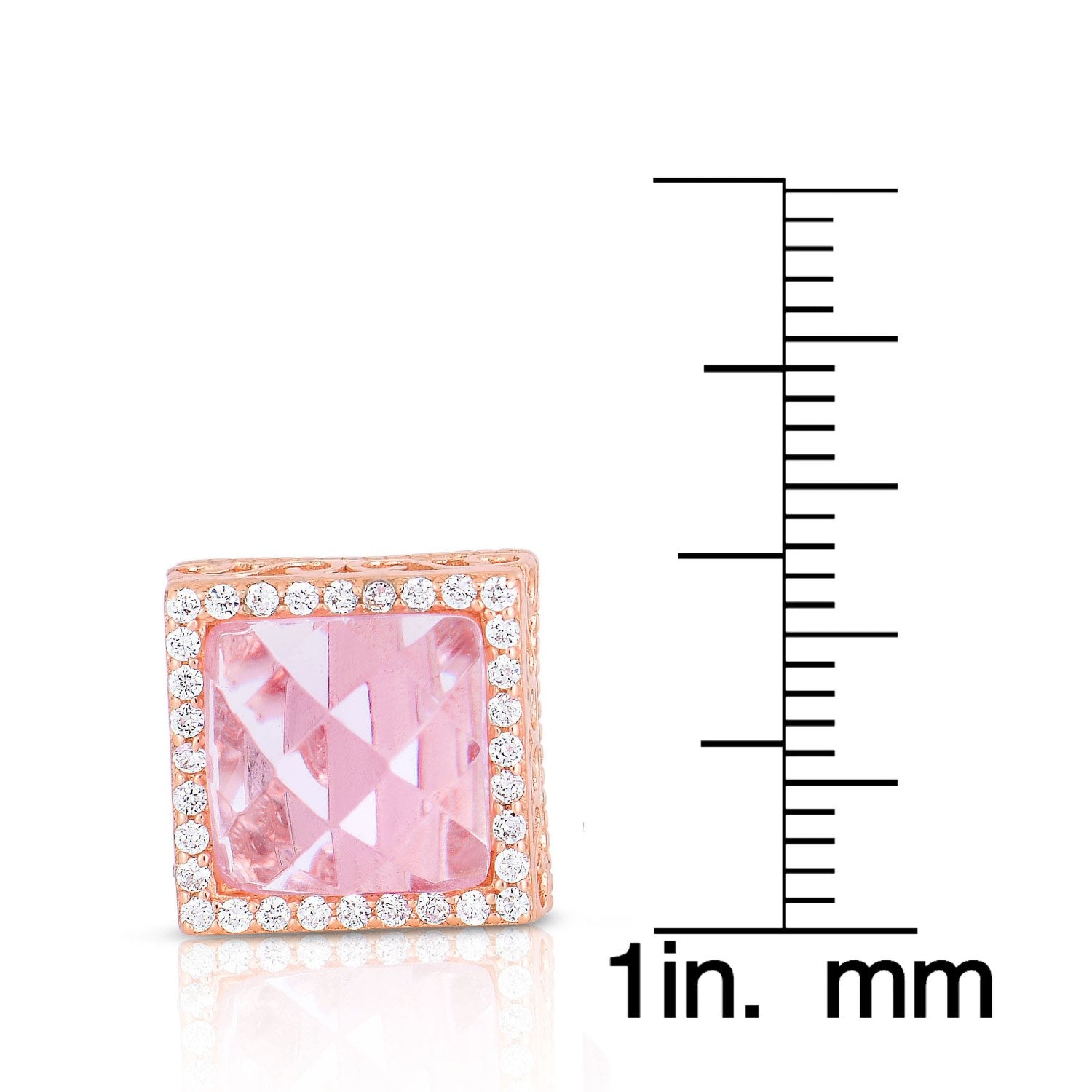 Cubic Zirconia Ss Rose Plated Pink Square Stud Earrings