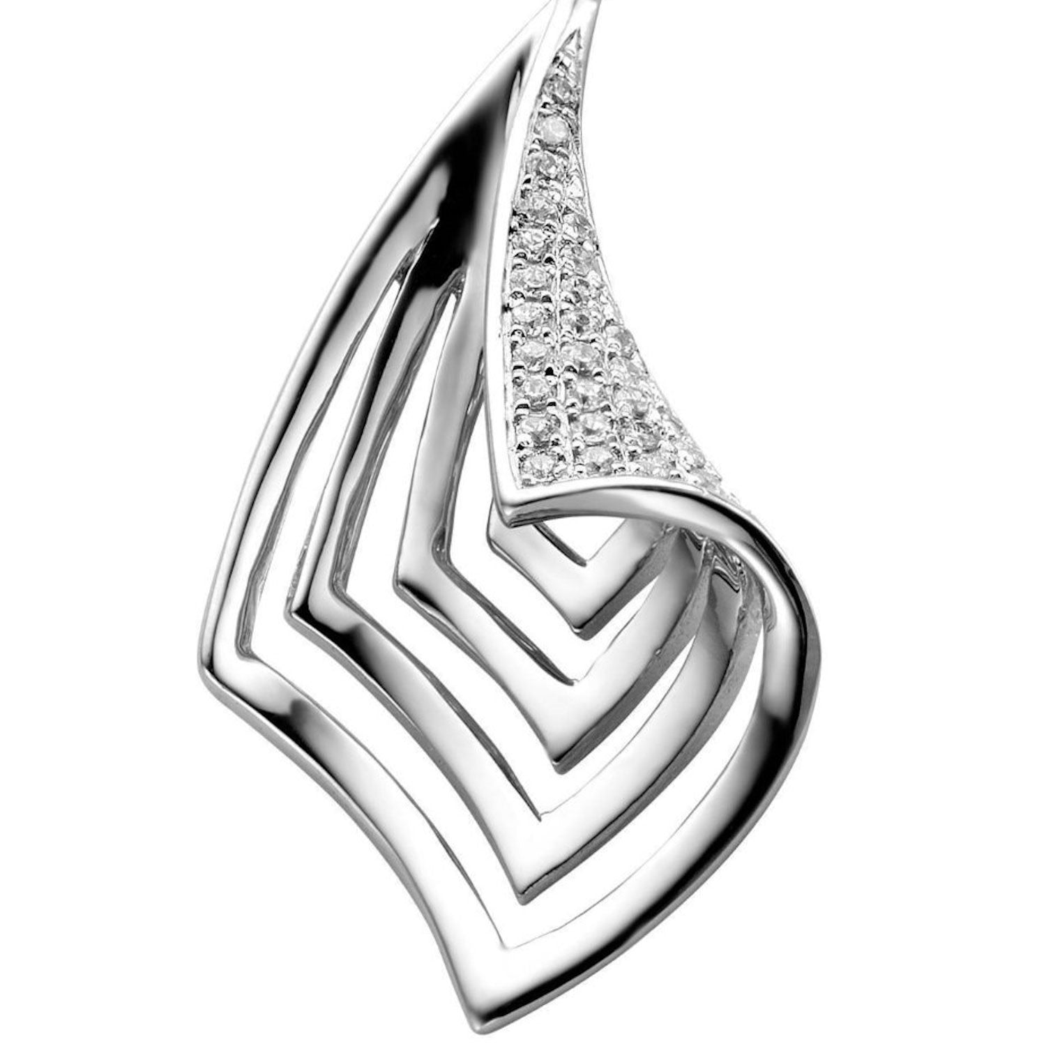 Cubic Zirconia Sterling Silver Rhodium Plated Micro Setting Drop Pendant