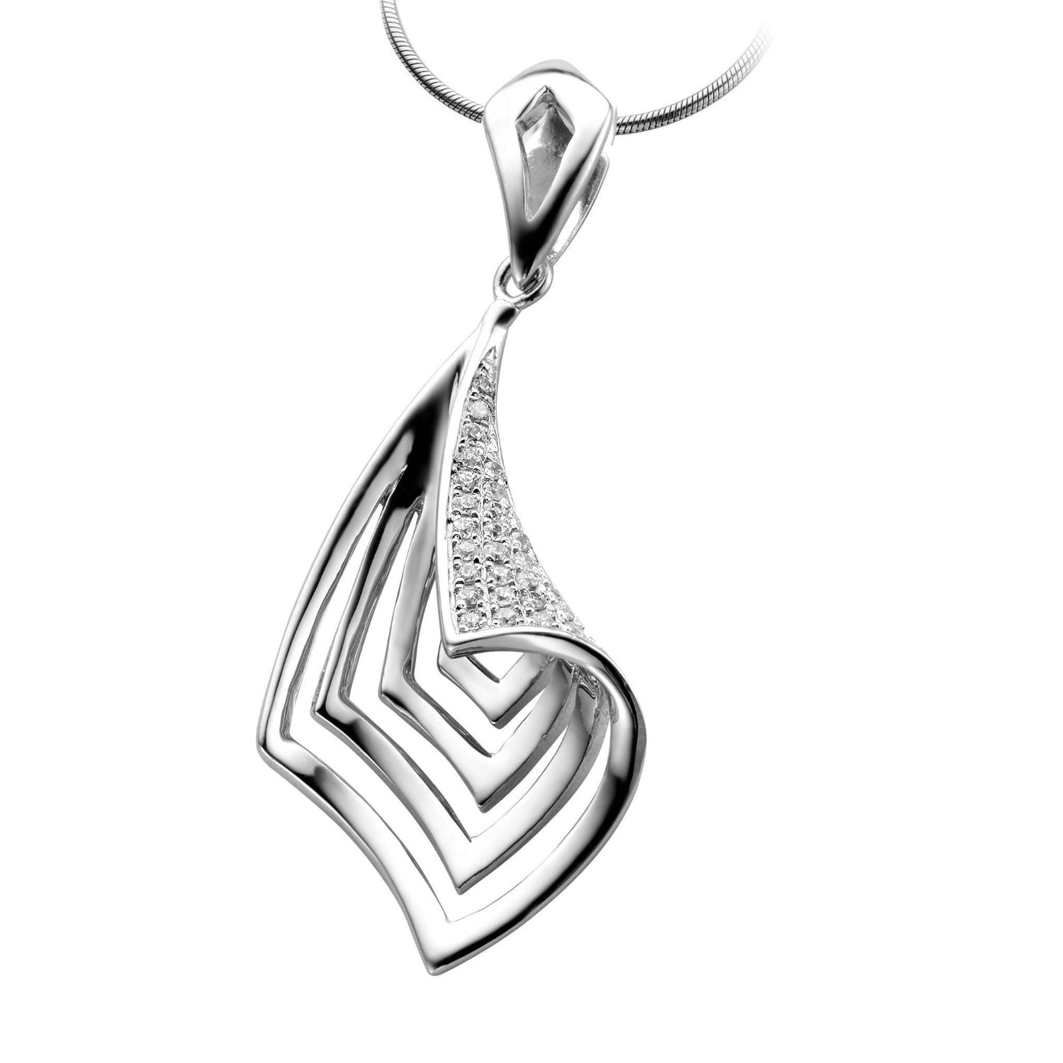 Cubic Zirconia Sterling Silver Rhodium Plated Micro Setting Drop Pendant