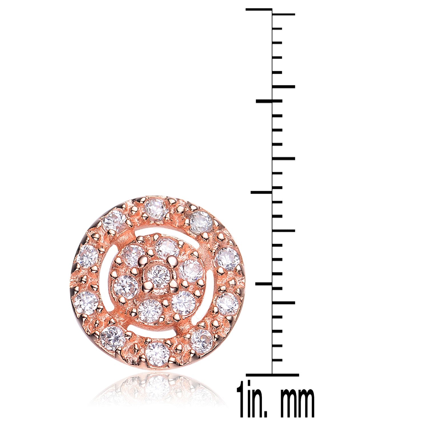 Sterling Silver Rose Plated With Clear Cubic Zirconia Round Earrings