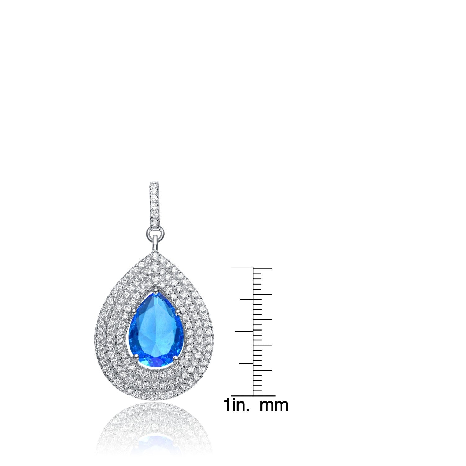 Sterling Silver White Gold Plated With Blue Topaz Cubic Zirconia Teardrop Earrings