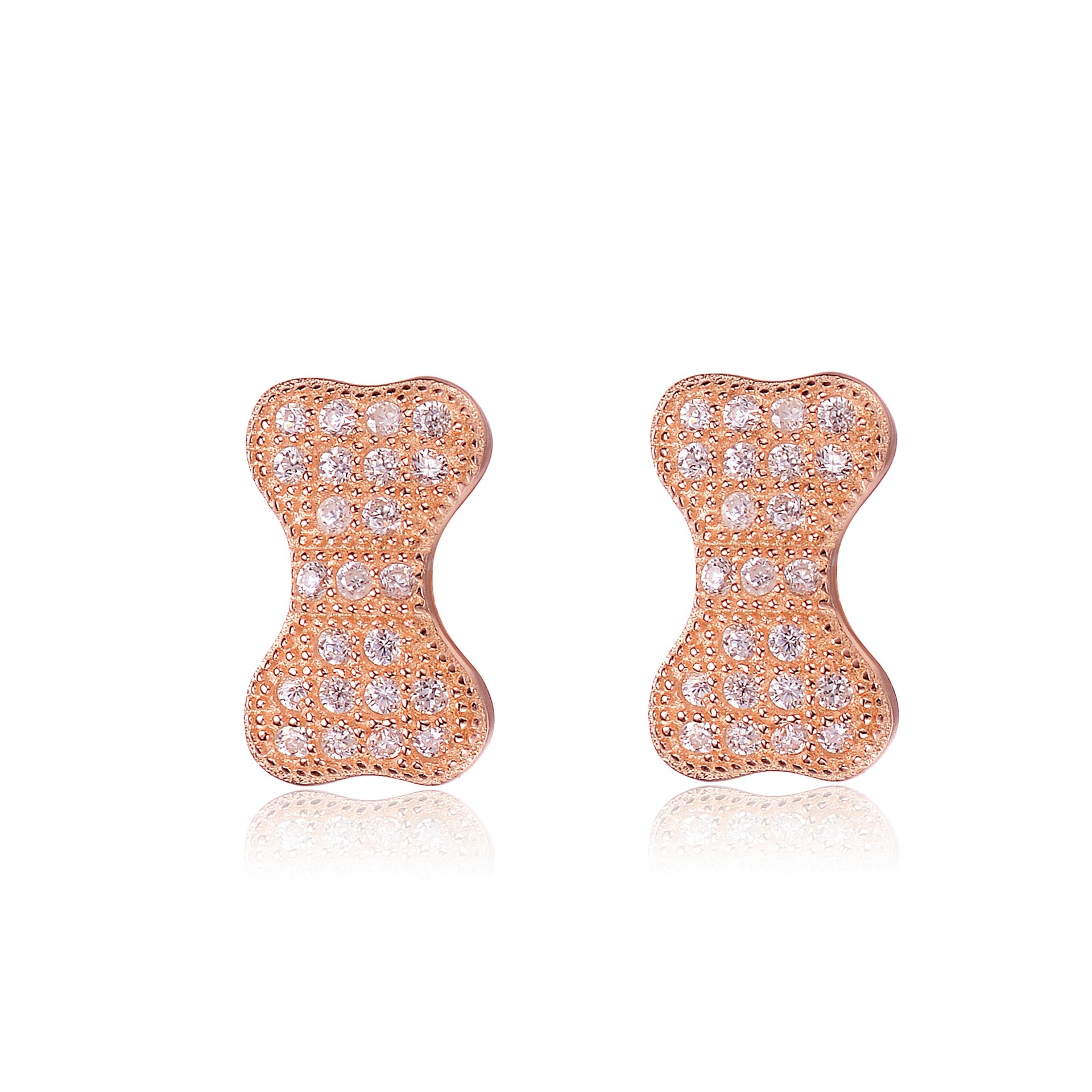 Cubic Zirconia Sterling Silver Rose Gold Plated Bow Earrings