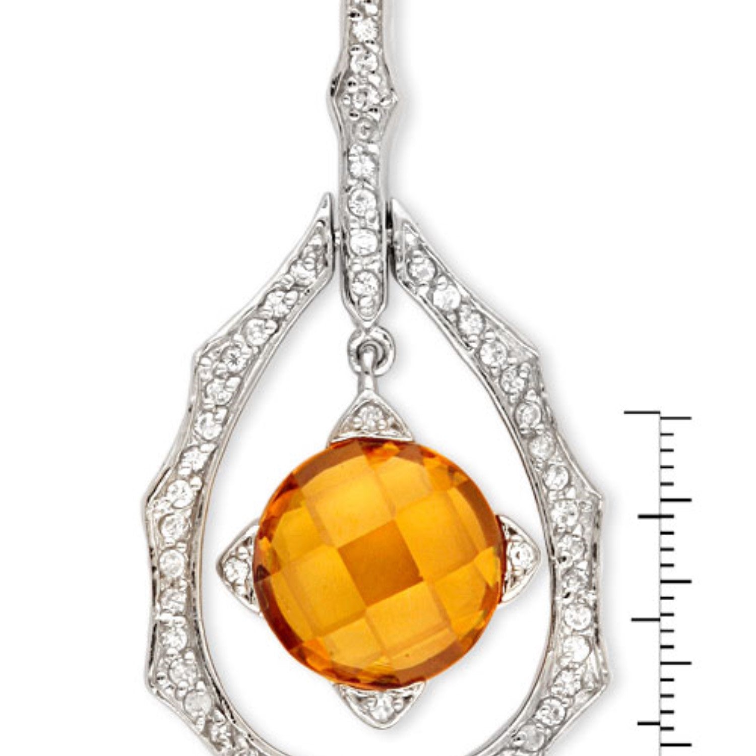 Cubic Zirconia Sterling Silver White Gold Plated Champagne Teardrop Pendant