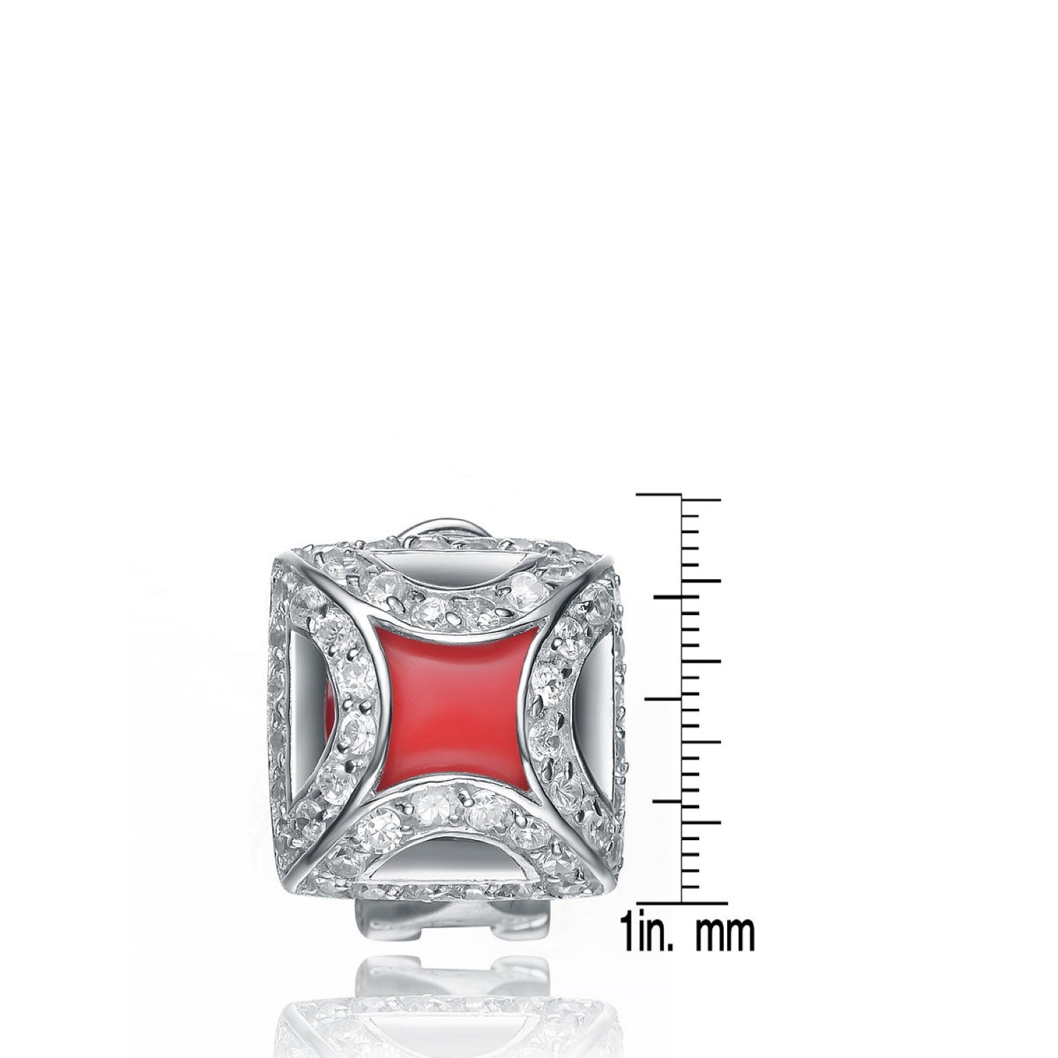 Cubic Zirconia Sterling Silver White Gold Plated Coral Square Shape Earrings