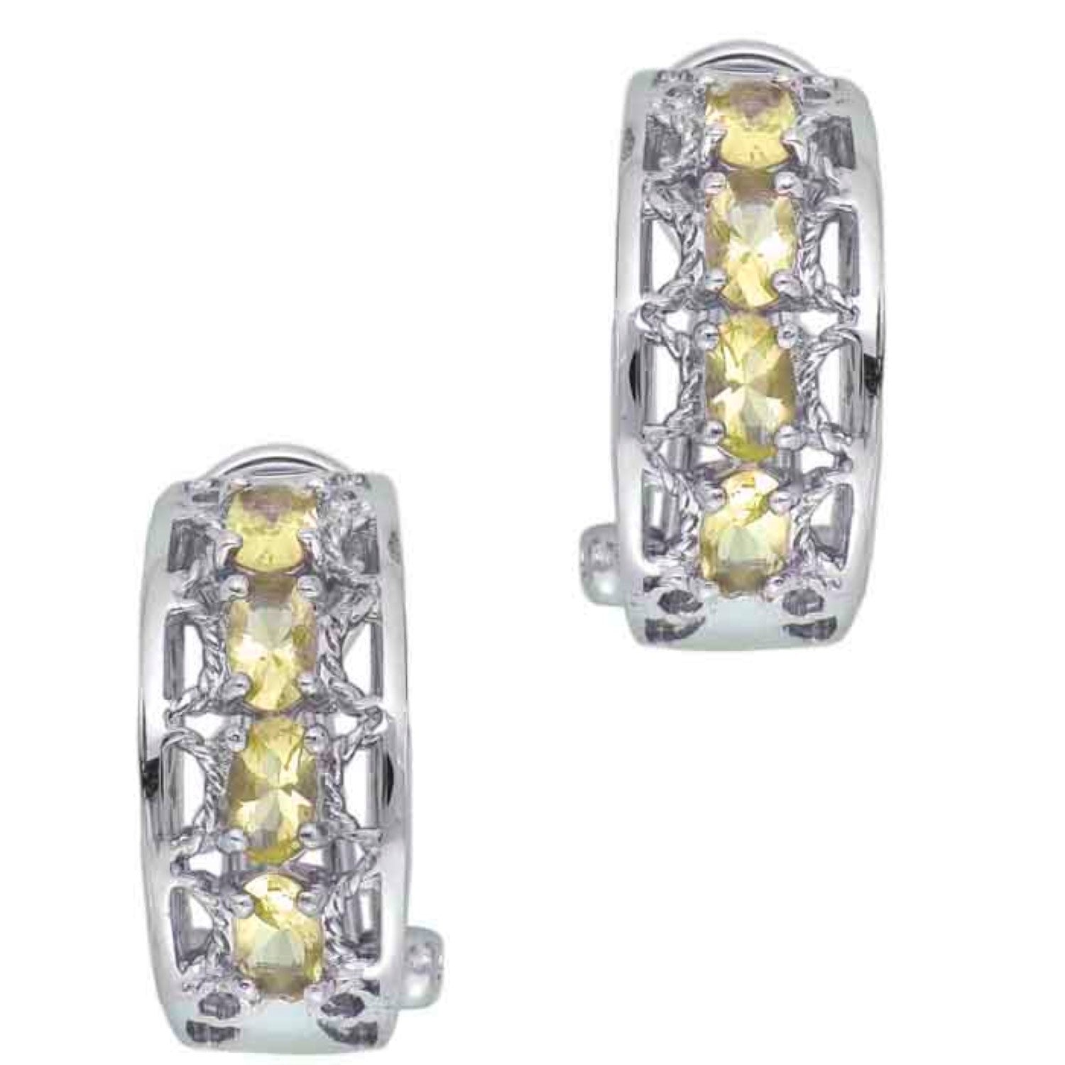 Sterling Silver White Gold Plated With Cubic Zirconia Lemon Omega Earrings
