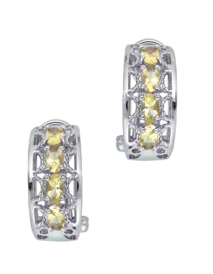 Sterling Silver White Gold Plated With Cubic Zirconia Lemon Omega Earrings